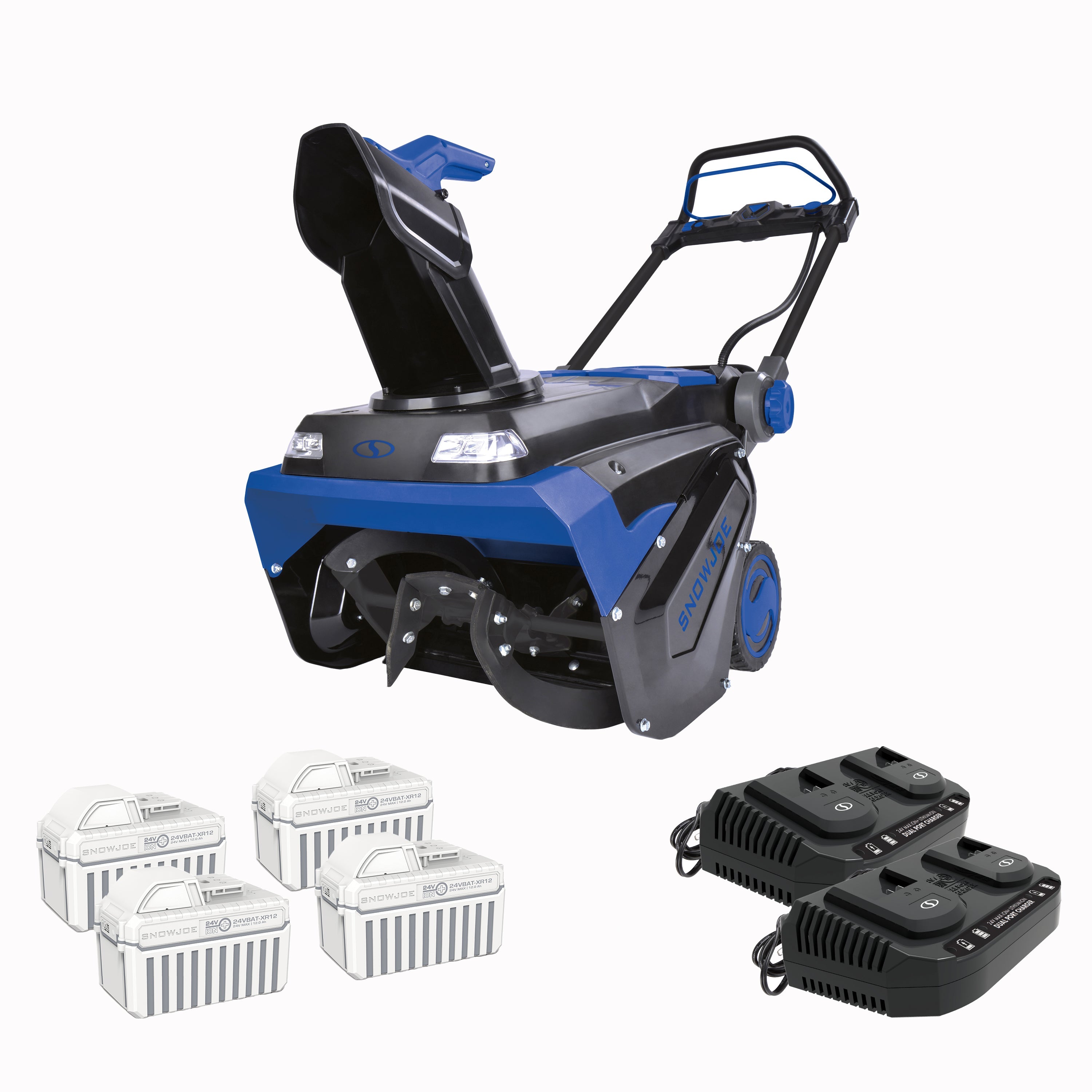 Snow Joe 24V-X4-SB21 96-Volt* MAX IONMAX Cordless Brushless Single-Stage Snow Blower | 21-inch | W/ 4 x 12.0-Ah Batteries + 2 x Dual Port Chargers