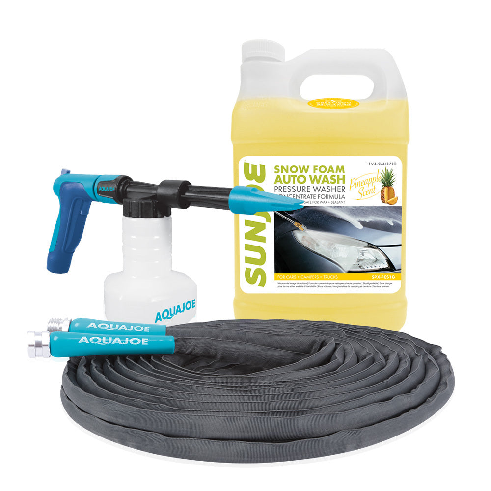 Aqua Joe Hose Powered Foamer Cannon Car Wash Kit | Includes Hose Powered Foam Cannon, 50-Foot PRO Hose, and Auto Foam Car Wash Soap