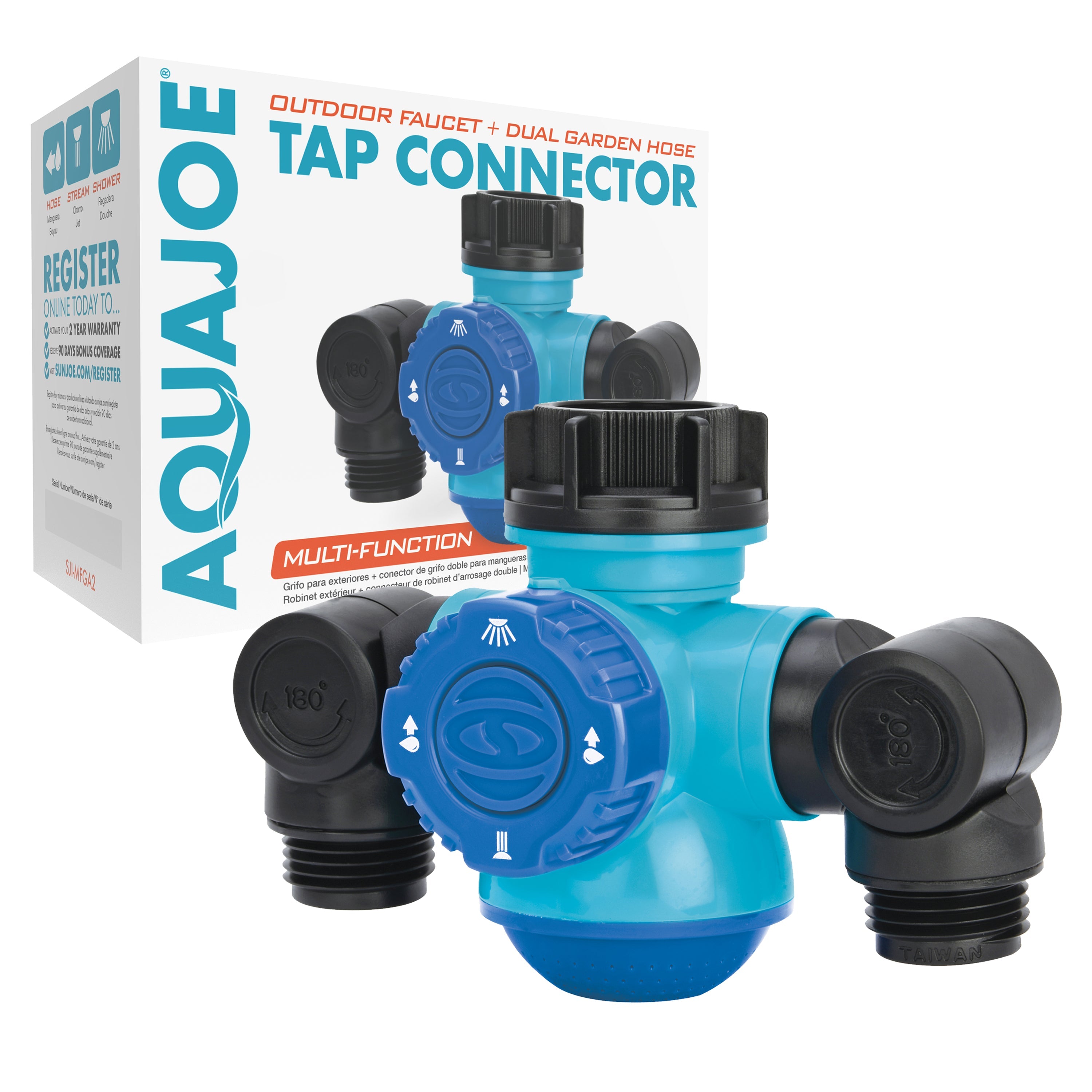 Aqua Joe SJI-MFGA2 Multi-Function Outdoor Faucet and Dual Garden Hose Tap Connecter