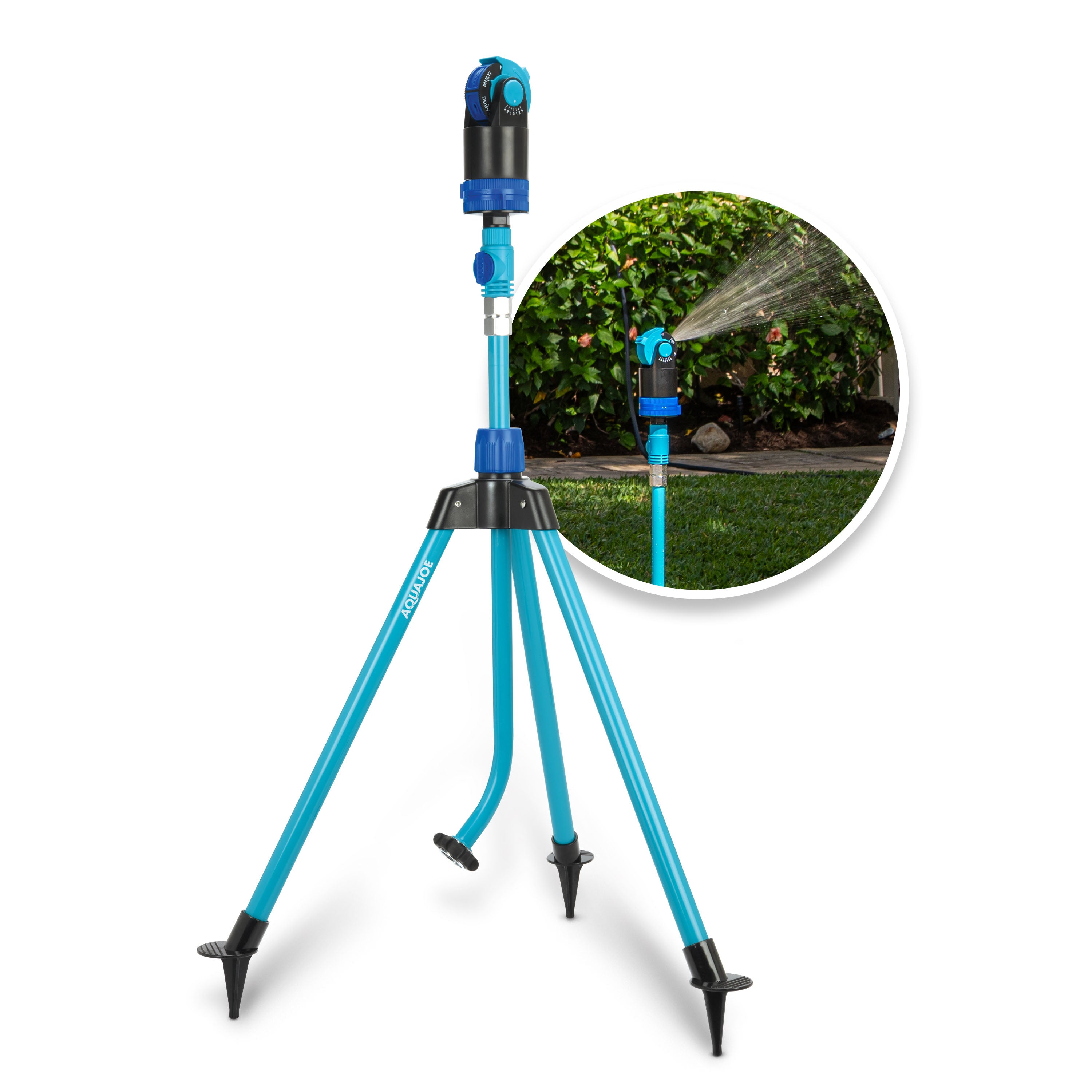 Aqua Joe AJ-6PSTB-MAX HD 360° Telescoping Sprinkler & Mister W/ Metal Tripod Base | 6 Patterns | 4,100 Sq. Ft. Coverage