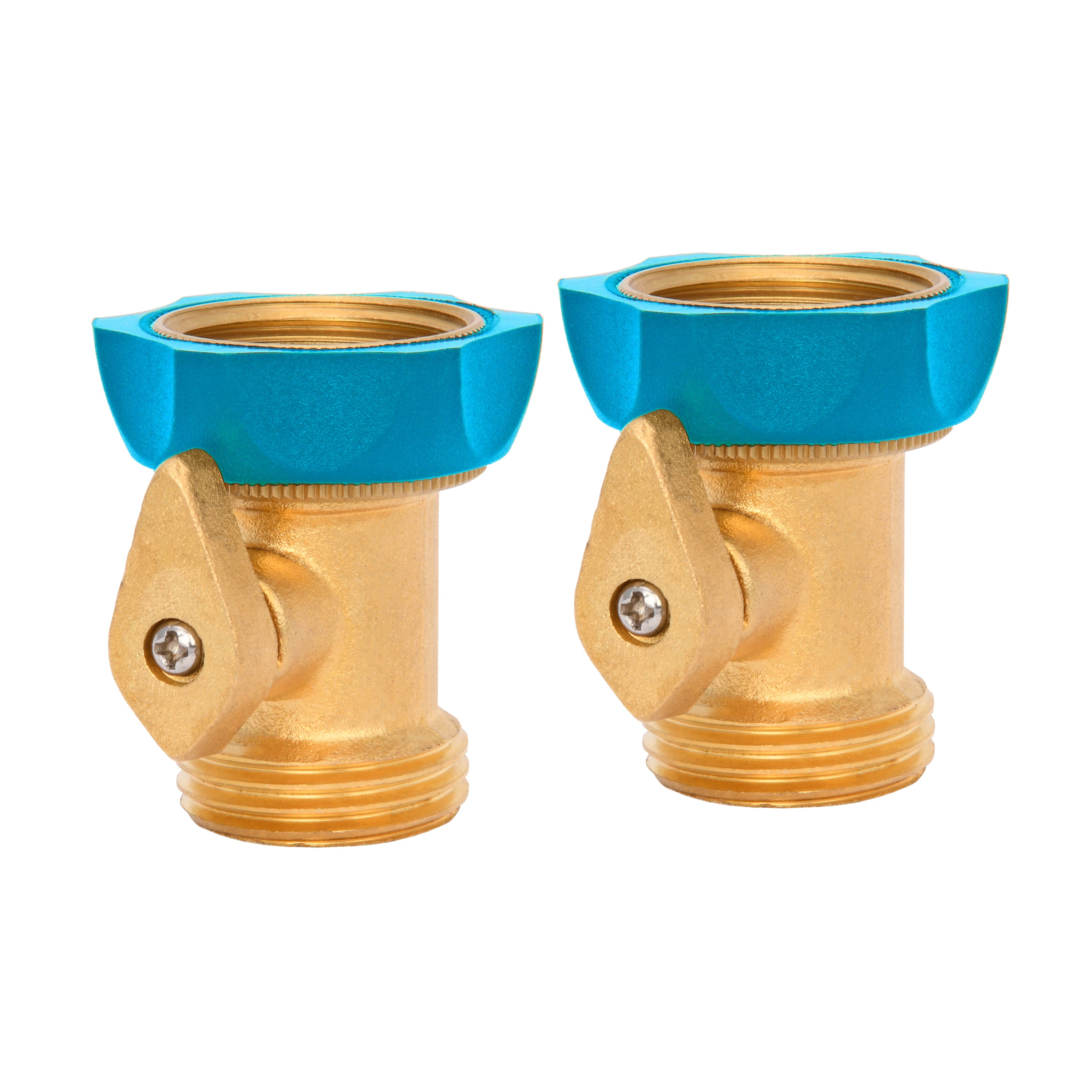 Aqua Joe 2-pack of brass Indestructible Series Heavy-Duty Hose Shut Off Valves.