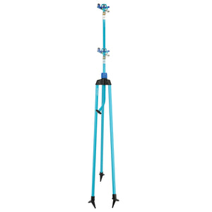 Aqua Joe 72-inch Indestructible Zinc Impulse 360-Degree Telescoping Tripod Sprinkler with legs folded in.