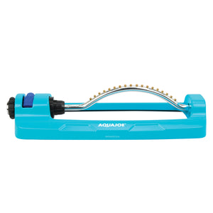 Side view of the Aqua Joe 18-nozzle Indestructible Metal Base Oscillating Sprinkler.