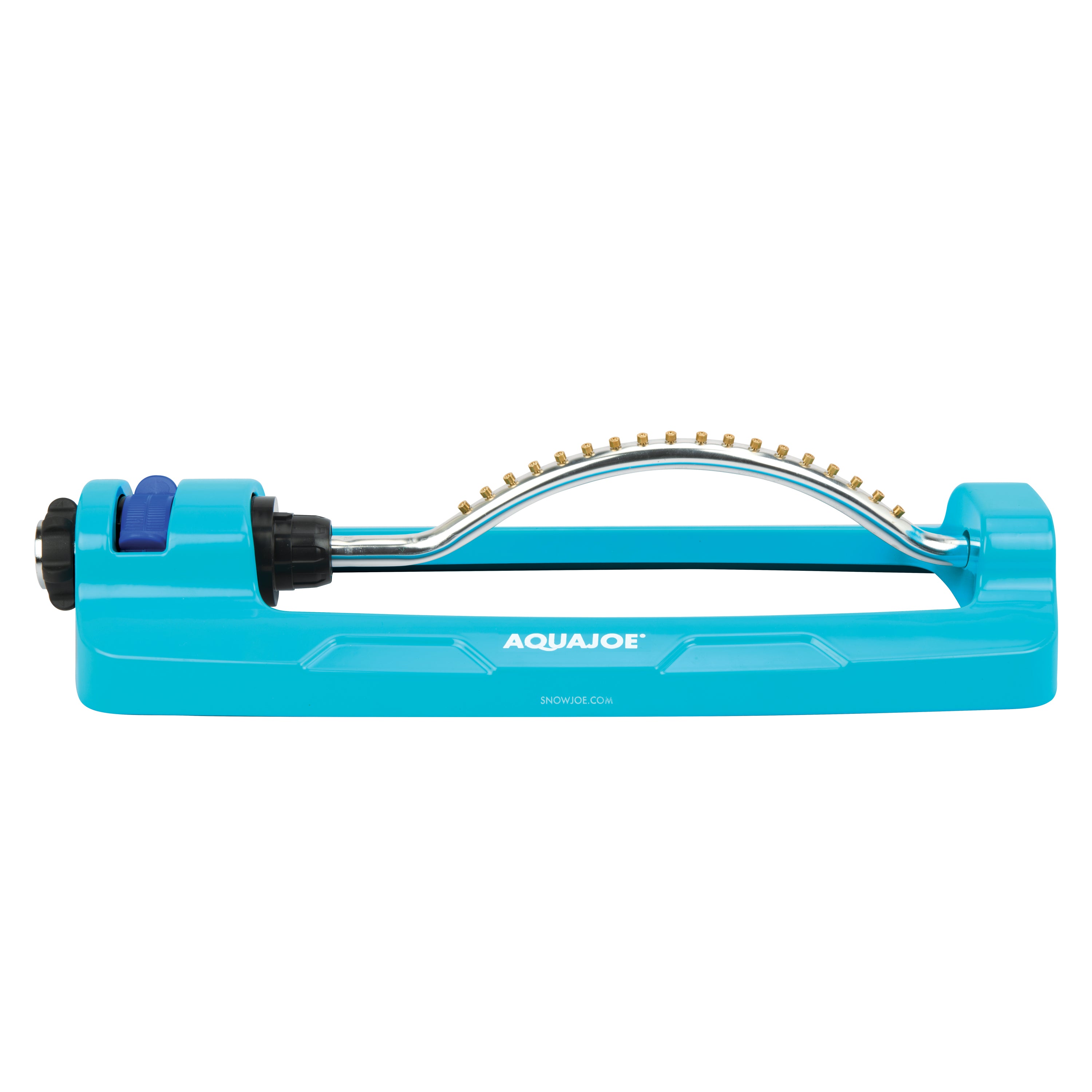 Side view of the Aqua Joe 18-nozzle Indestructible Metal Base Oscillating Sprinkler.