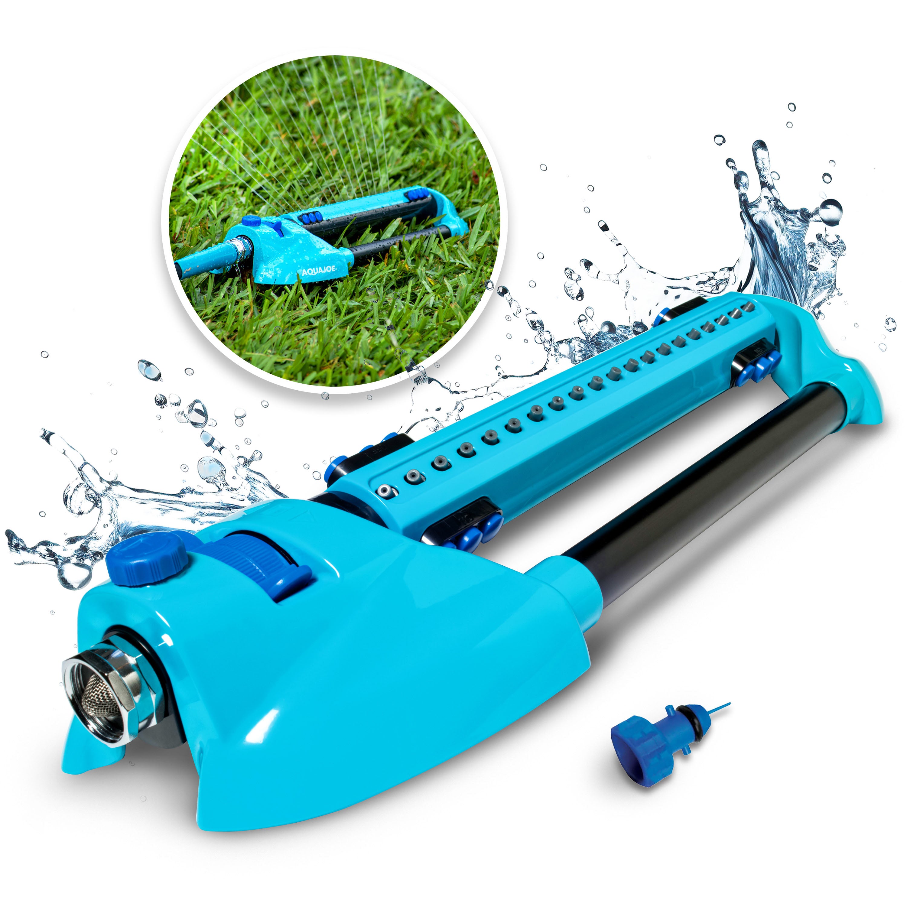 Aqua Joe AJ-OMS20-BRS Indestructible Metal Base Oscillating Sprinkler | Customizable Coverage | 4973 sq ft Max Coverage