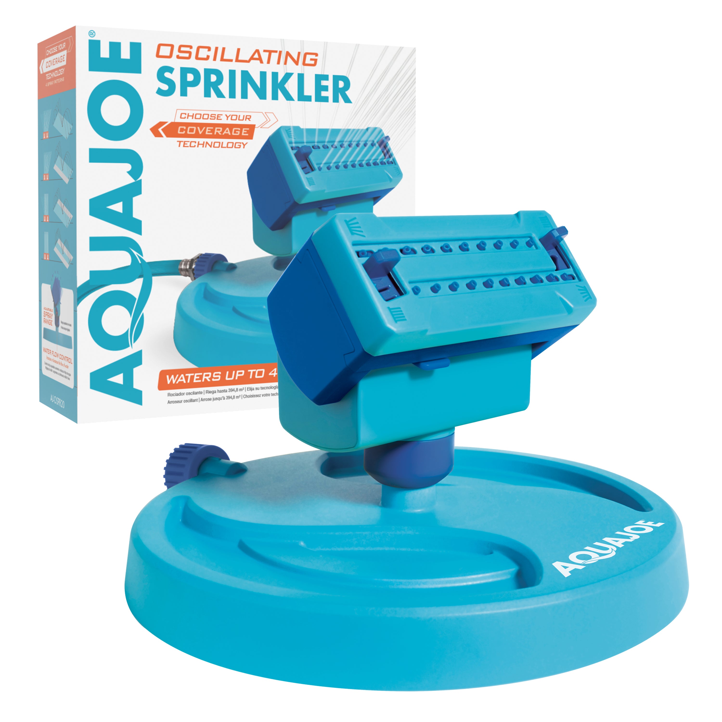 Aqua Joe Irrigatore Oscillante AJ-OMS20-BRS - Turbo A Larghezza Variabile, Base In Metallo, 6 Ugelli, Copertura 4973 Mq