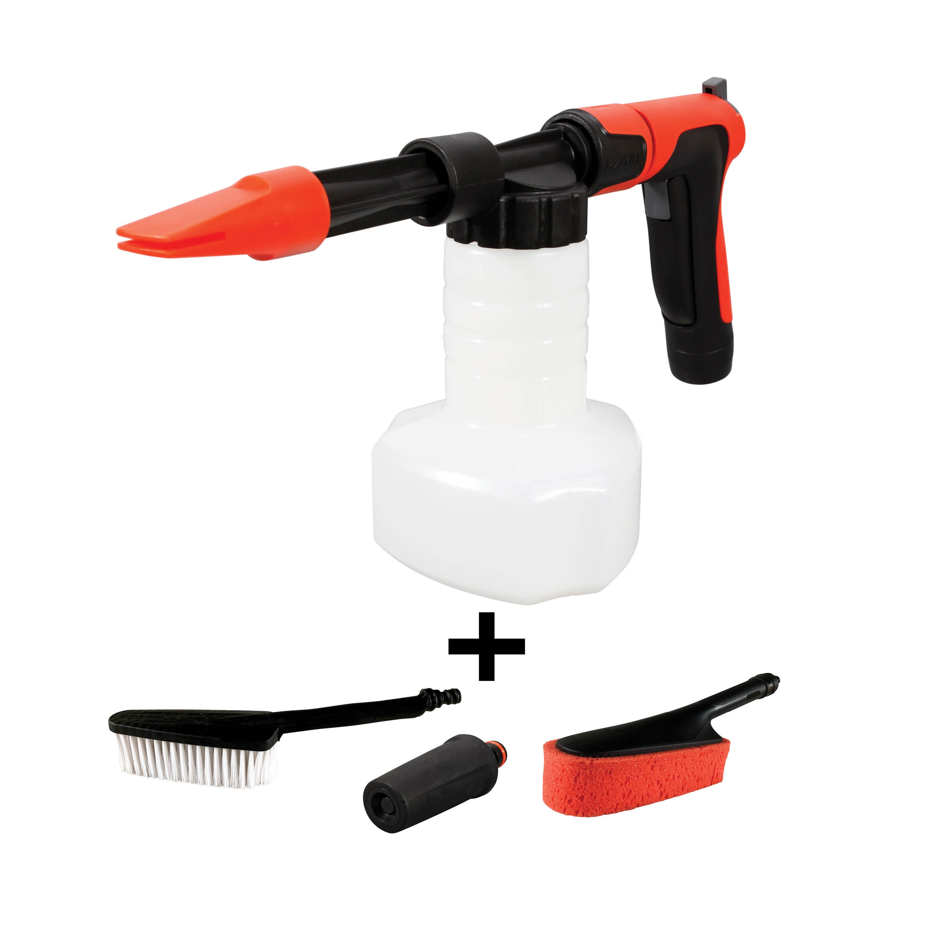 Aqua Joe AJ-SPXN-PRO-RED 2-in-1 All-Purpose Garden Hose-Powered Adjustable Foam Cannon Spray Gun Kit | W/ Bristle Brush and Detailer Sponge Attachments | Quick-Connect (Red)