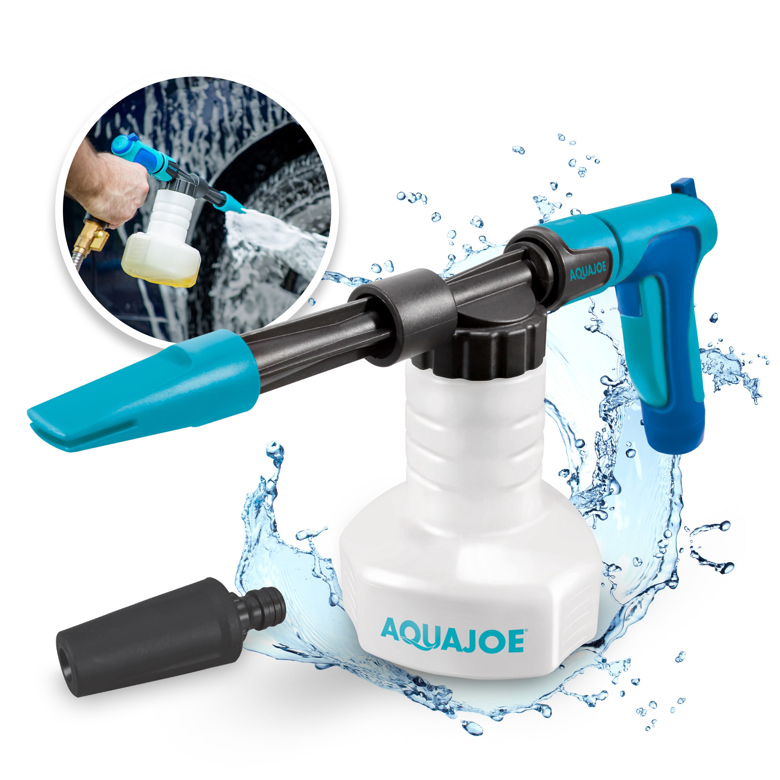 Aqua Joe AJ-SPXN 2-in-1 Hose-Powered Adjustable Foam Cannon Spray Gun Blaster with Spray Wash Quick-Connect to Any Garden Hose