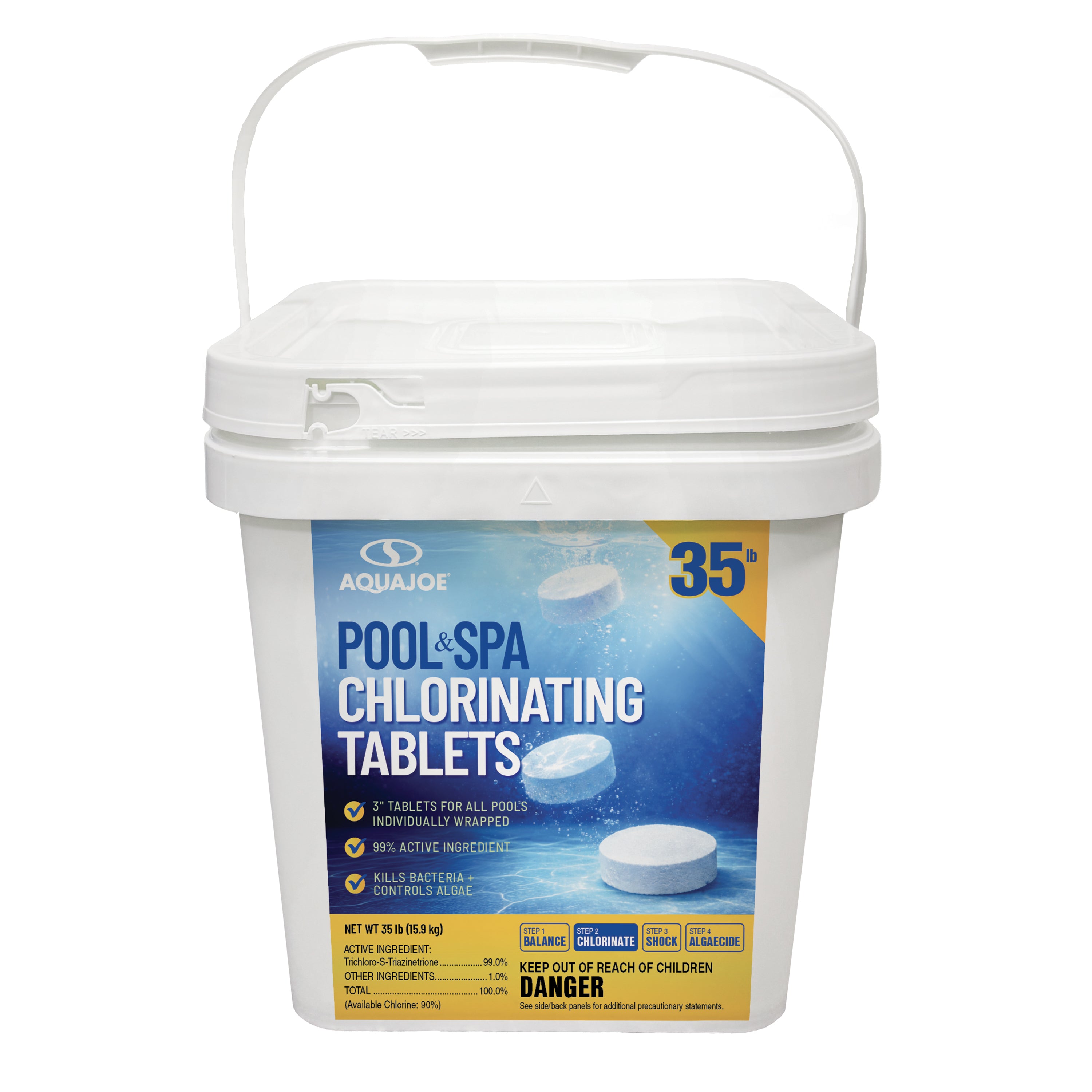 Aqua Joe Pool & Spa Chlorinating Tablets | 3'' Individually Wrapped Tablets | 90% Available Chlorine | 35-Lb. Bucket