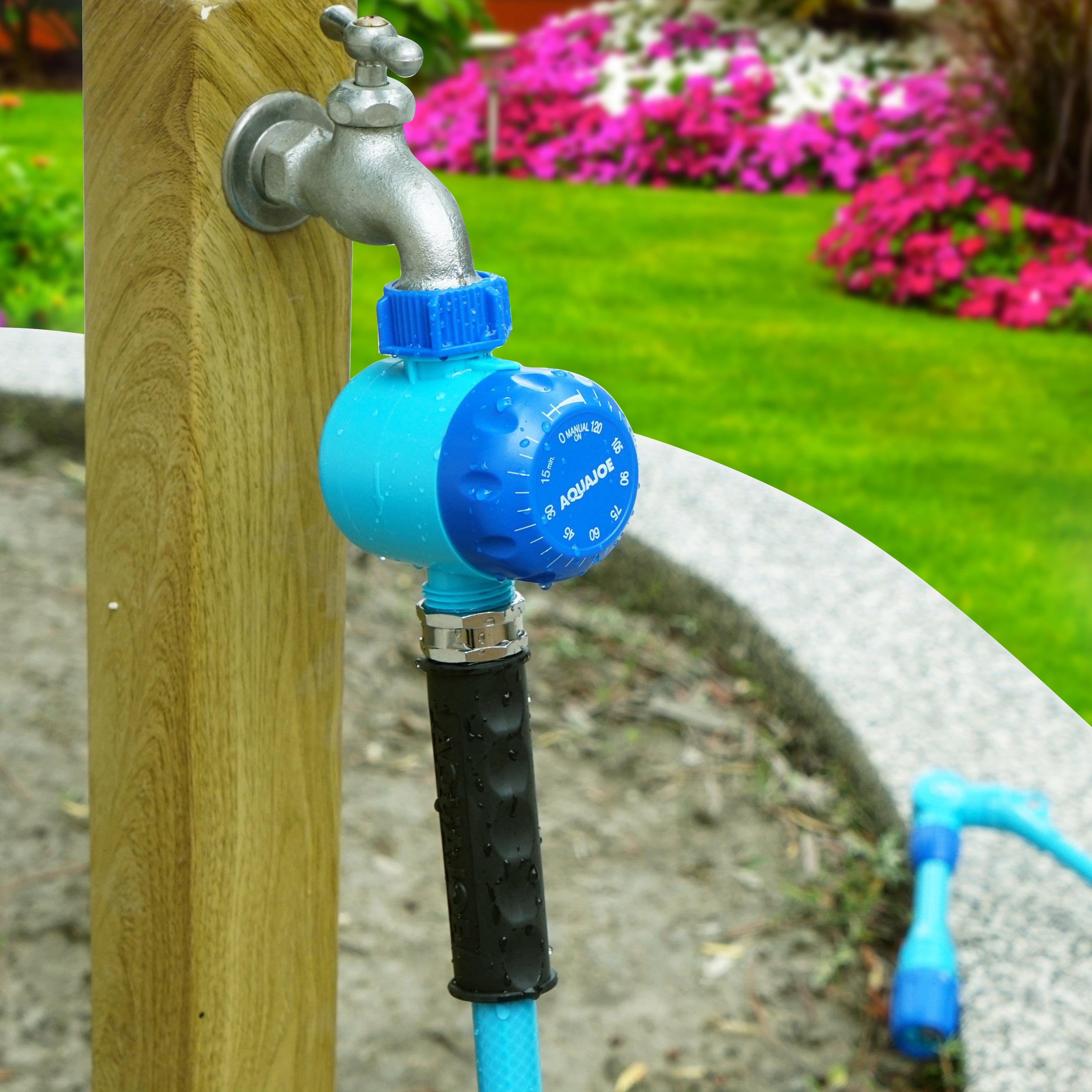Aqua Joe Set of 2 Manual Water Timers | Dual-Zone Coverage | 2 Hours Max Timer | Built-In Timer Bypass Function