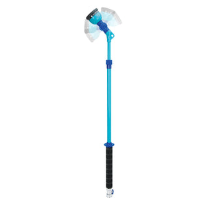 Aqua Joe 53-inch Telescoping Watering Wand with motion blur showing the adjustable head.