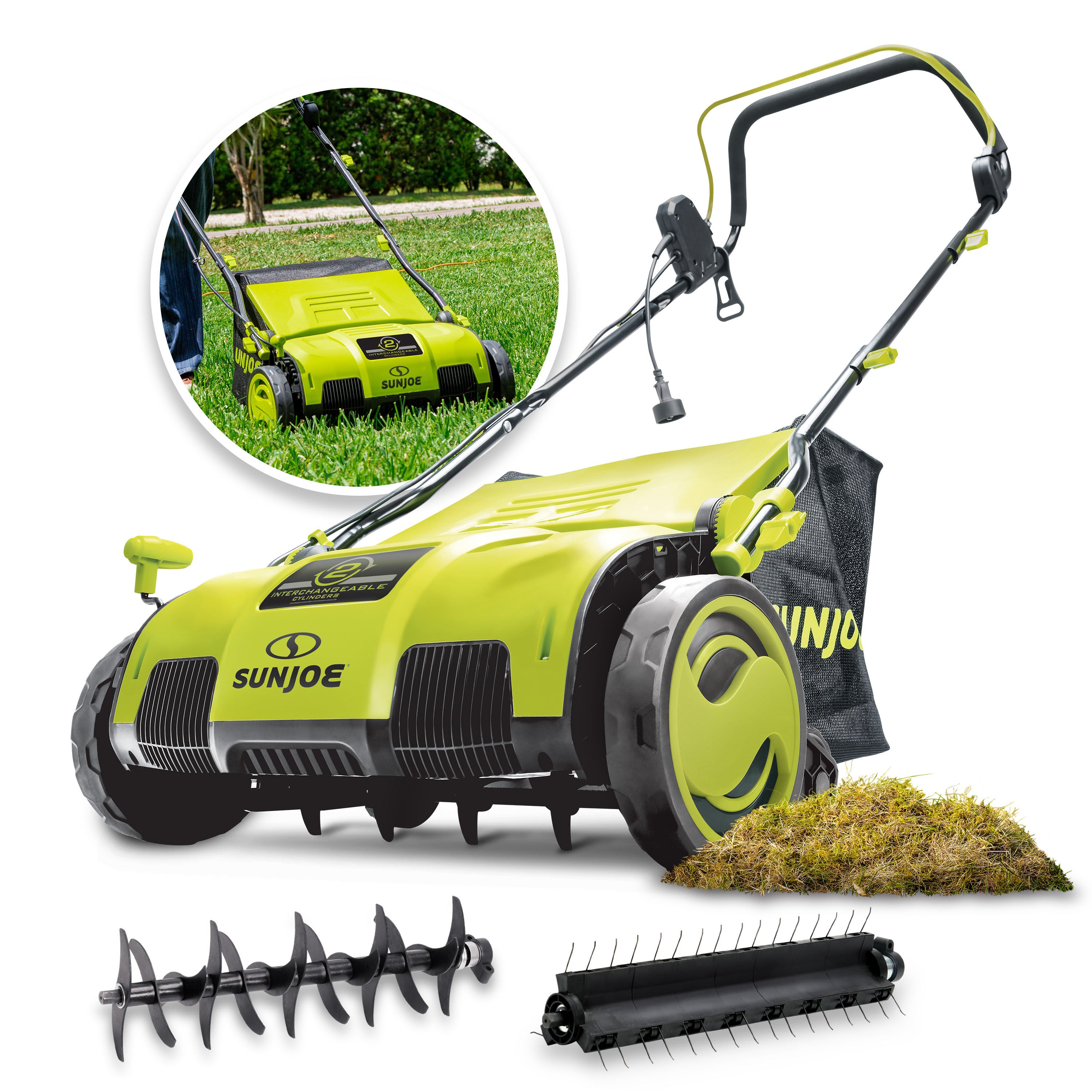 Sun Joe AJ805E Electric Lawn Dethatcher + Scarifier W/ Collection Bag | 15-inch | 13-Amp