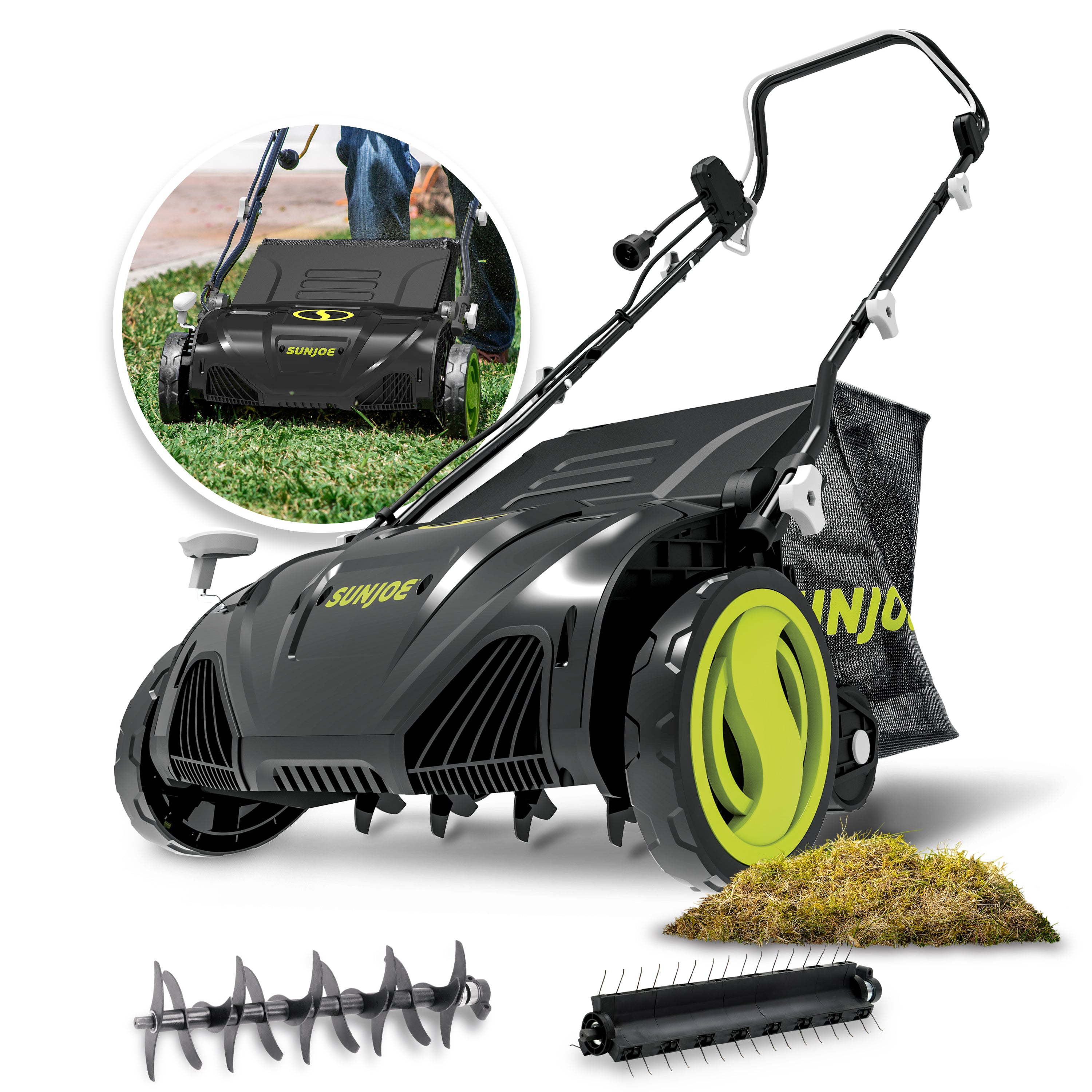 Sun Joe AJ805E Electric Lawn Dethatcher + Scarifier W/ Collection Bag | 15-inch | 13-Amp