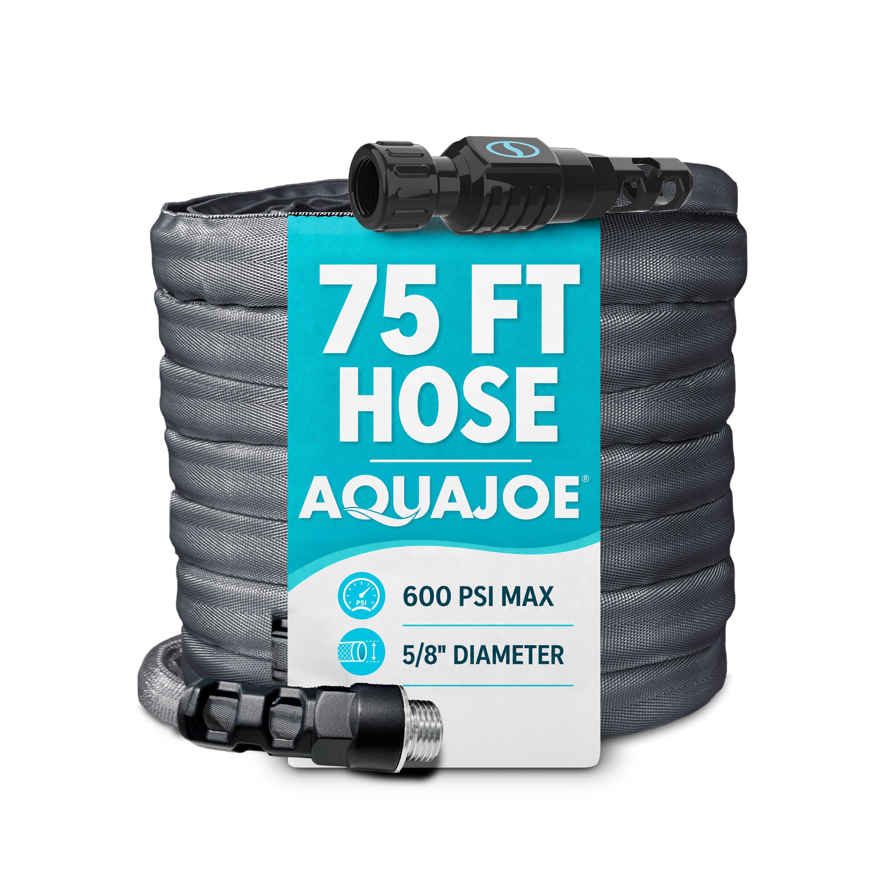 Aqua Joe Kink + Twist-Resistant Weather-Resistant FiberJacket Garden Hose | 75-Foot | 5/8-Inch Diameter