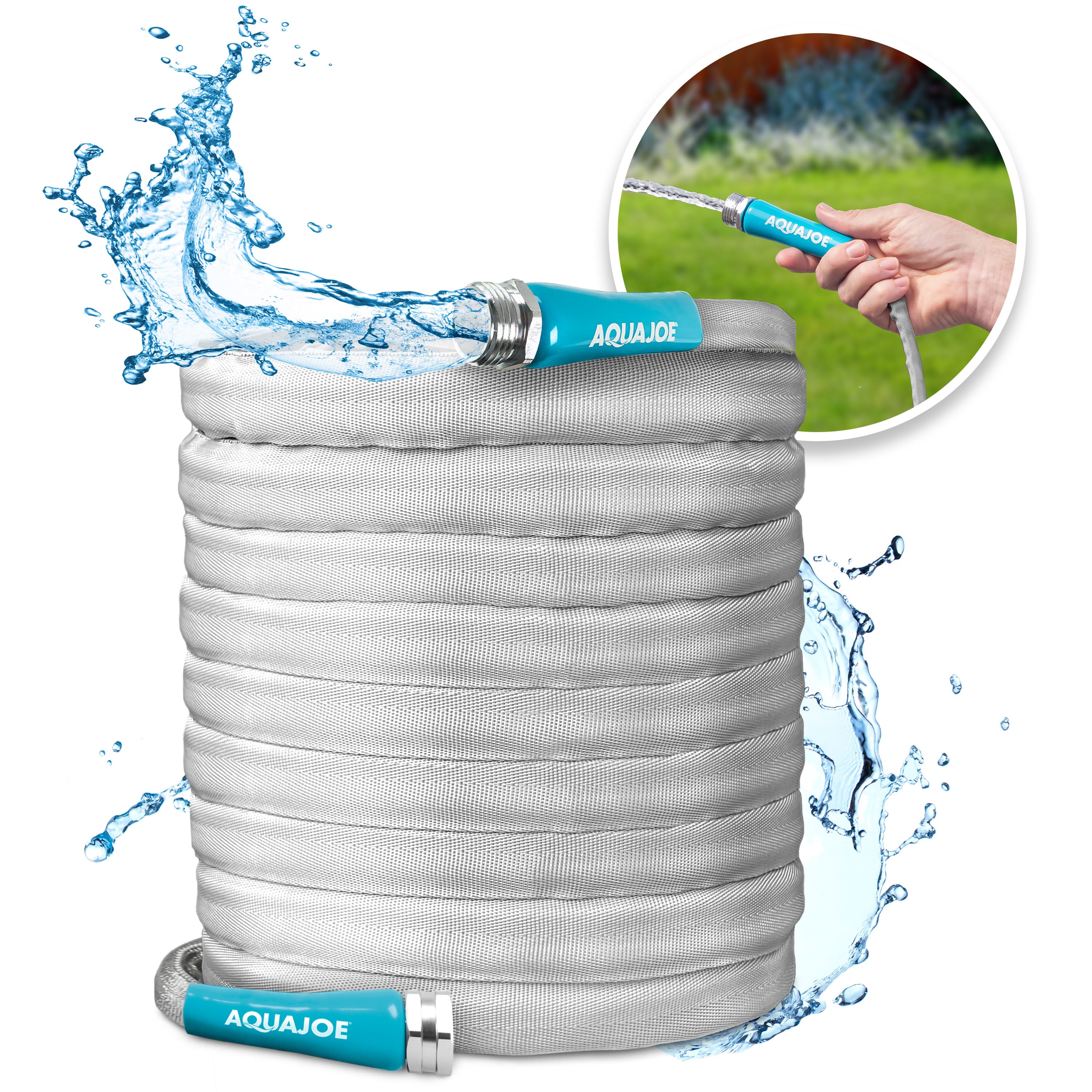 Aqua Joe AJFJH100-58-PRX Xtreme Ultra Flexible Non-Expanding Kink-Resistant FiberJacket Garden Hose | 100-Foot | 5/8-Inch Diameter