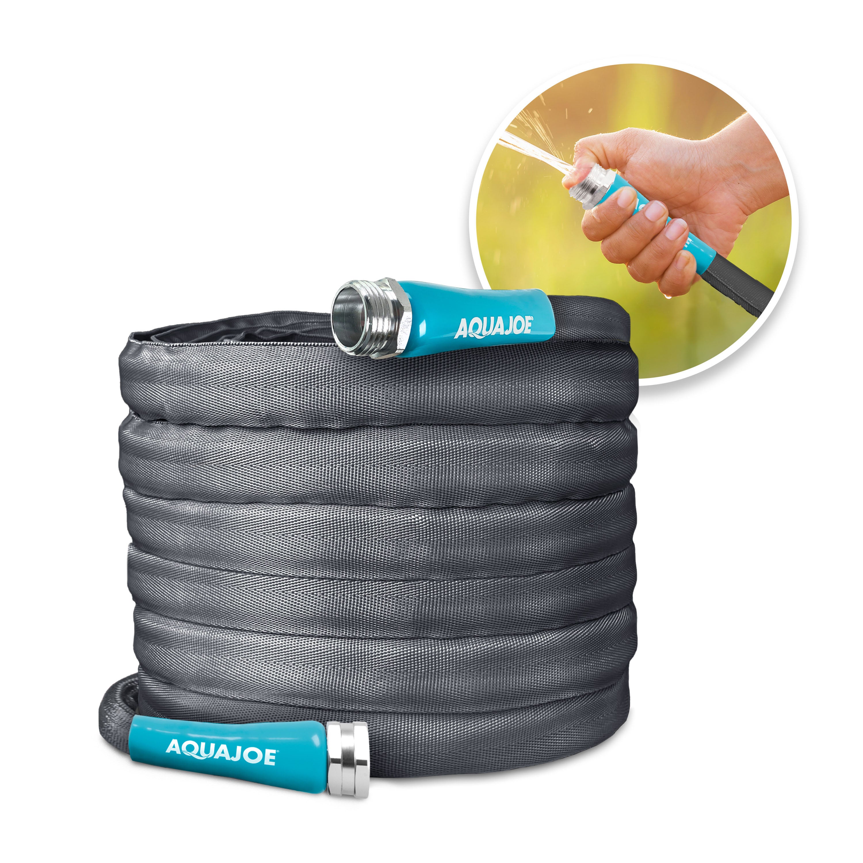 Aqua Joe AJFJH-58-PRO Ultra Flexible Kink-Resistant Fiberjacket Garden Hose | Metal Fittings