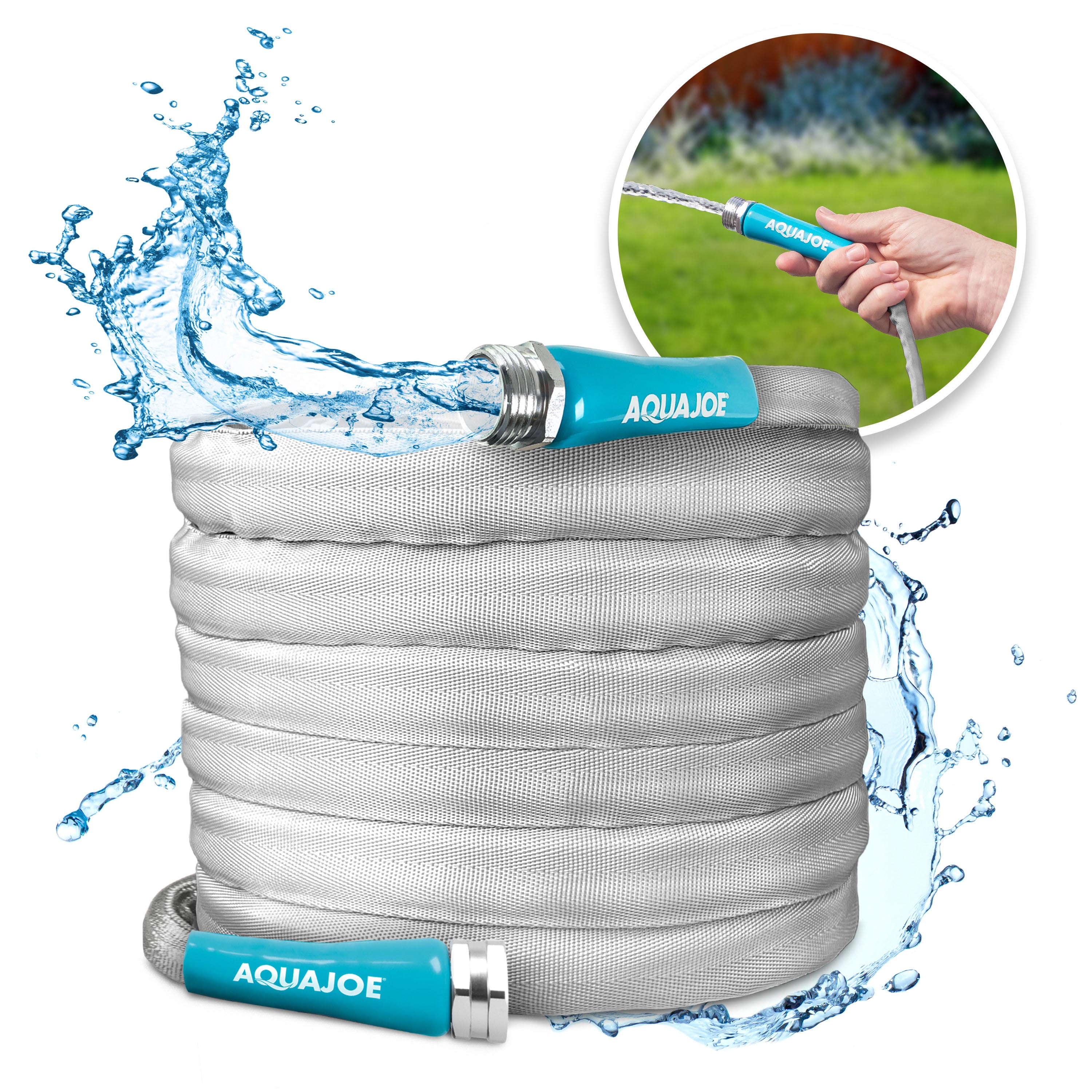 Aqua Joe AJFJH50-58-PRX Xtreme Ultra Flexible Non-Expanding Kink-Resistant FiberJacket Garden Hose | 50-Foot | 5/8-Inch Diameter