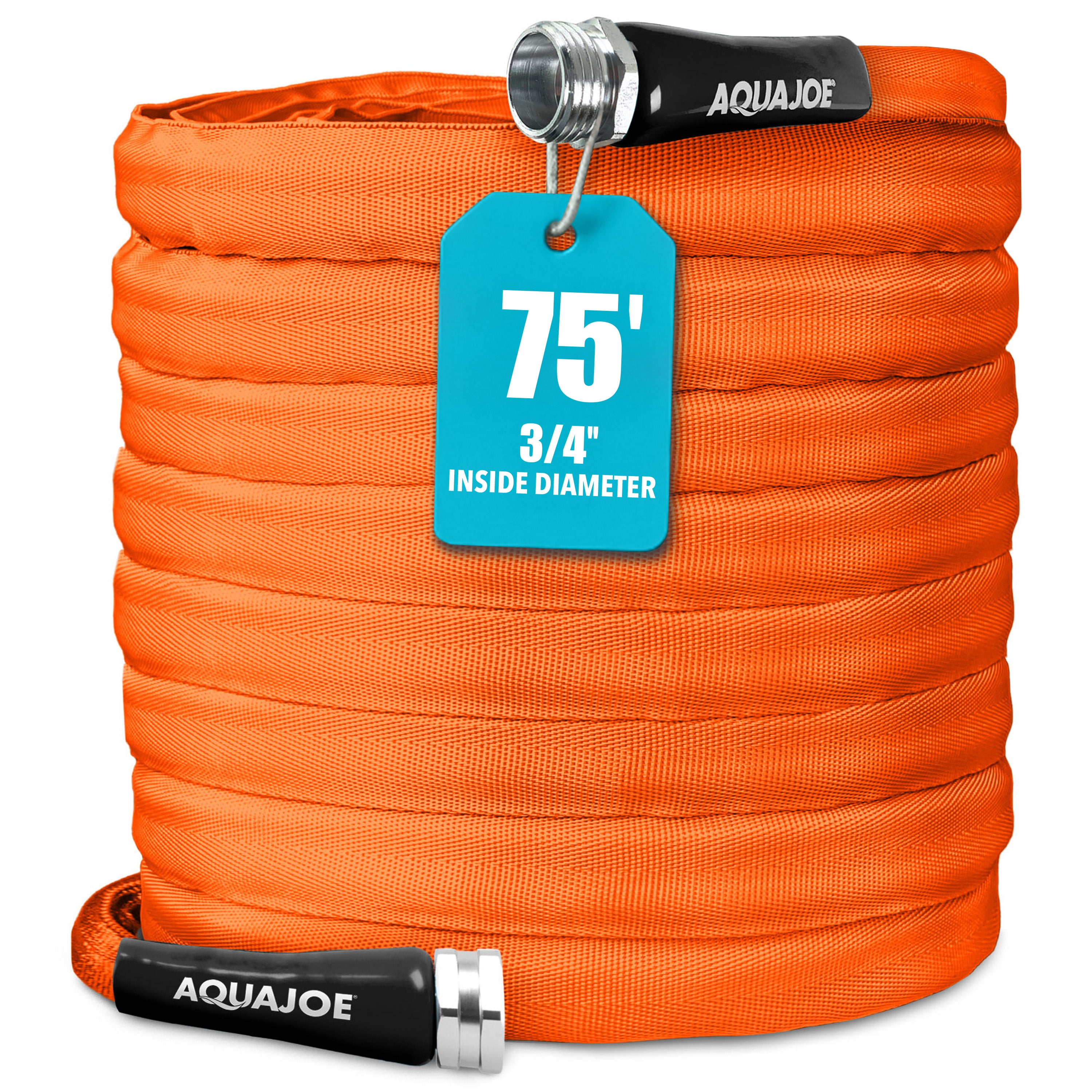Aqua Joe AJFJH75-34-CTR Non-Expanding Kink-Resistant Contractor Grade FiberJacket Garden Hose | 75-Ft | 3/4-in | 650-PSI BURST (Orange)