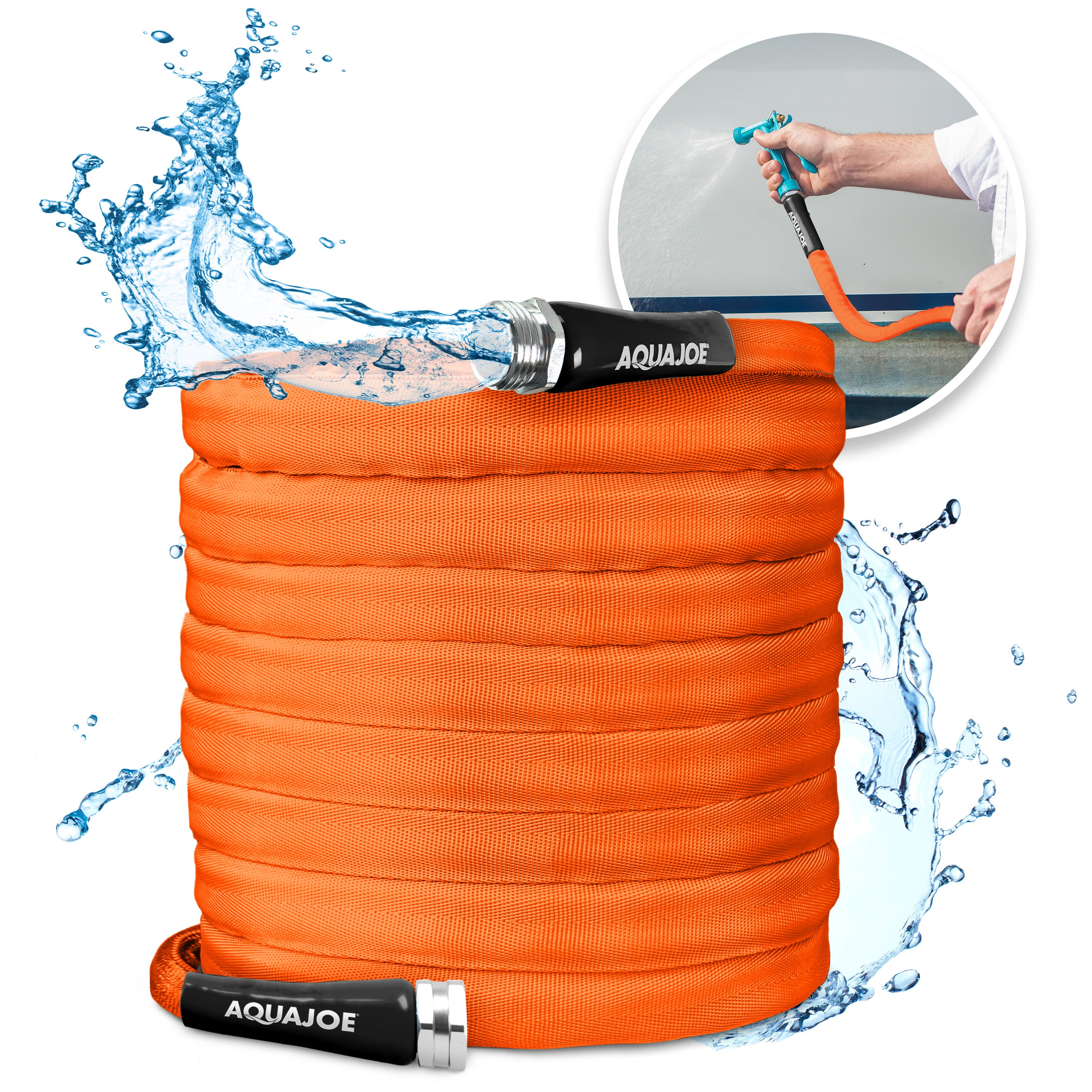 Aqua Joe AJFJH75-34-CTR Non-Expanding Kink-Resistant Contractor Grade FiberJacket Garden Hose | 75-Ft | 3/4-in | 650-PSI BURST (Orange)