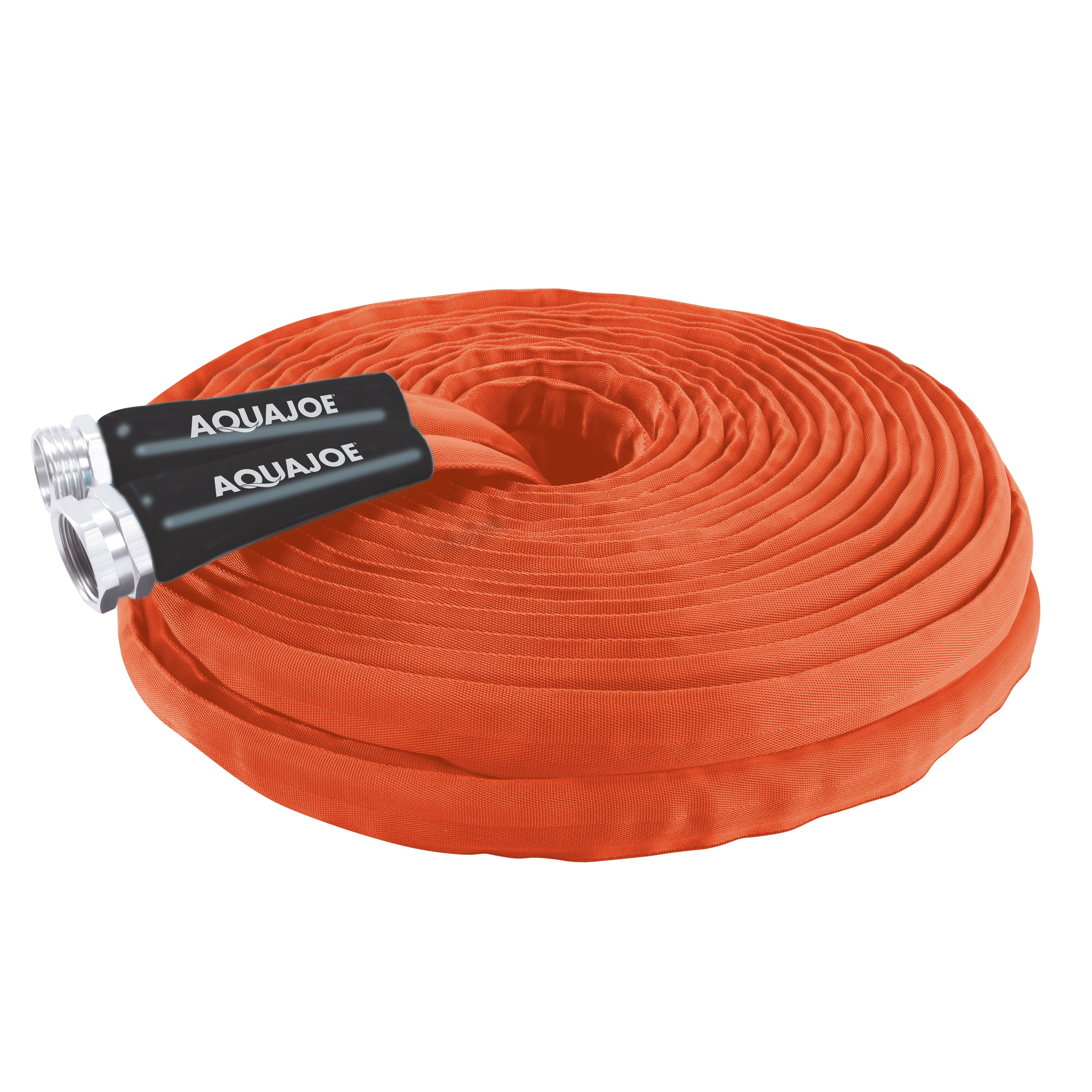 Aqua Joe 75-foot non-expanding orange fiberjacket hose.