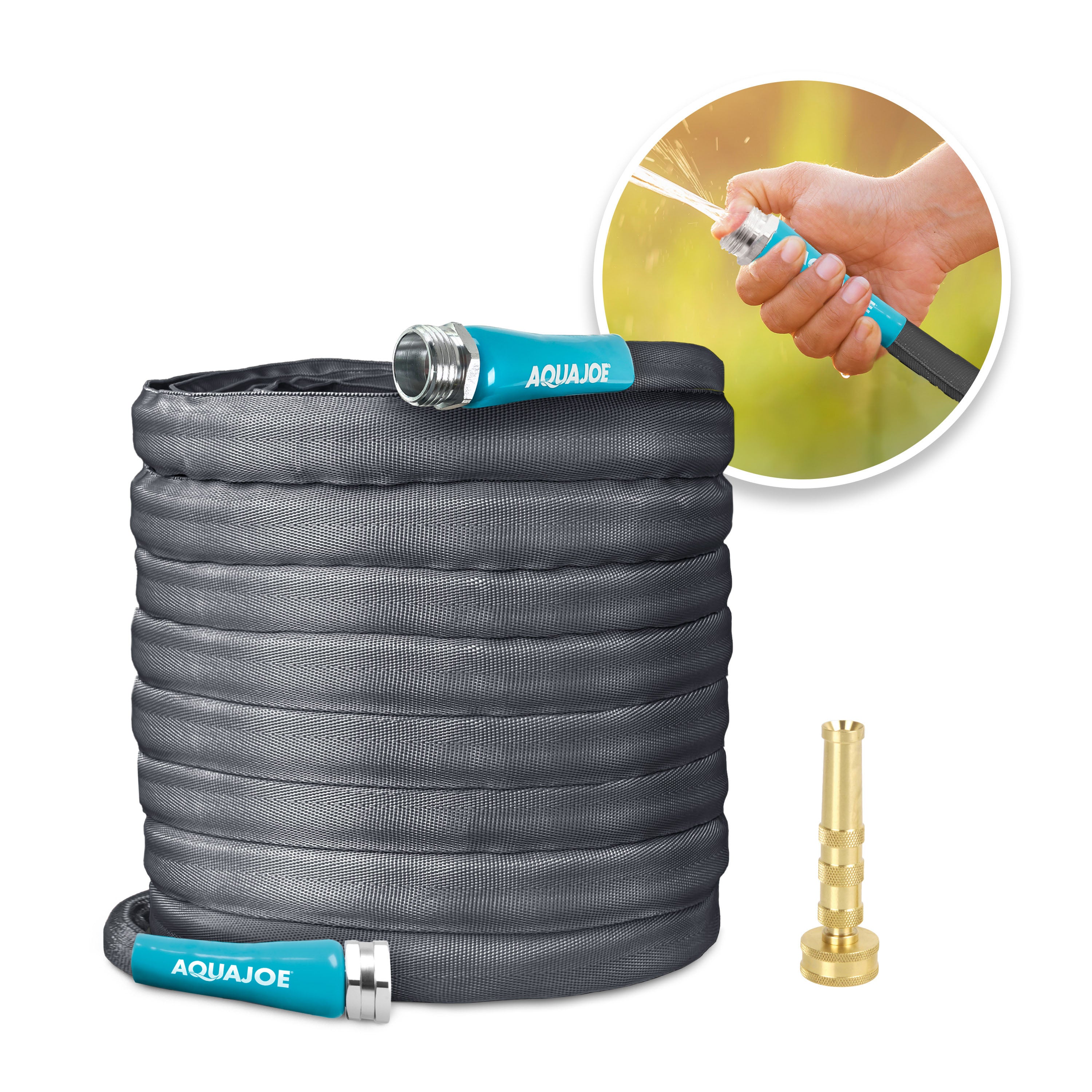 Aqua Joe AJFJH75-XT1 FiberJacket Garden Hose | 75-Foot | 1/2-in | 4-in Twist Nozzle