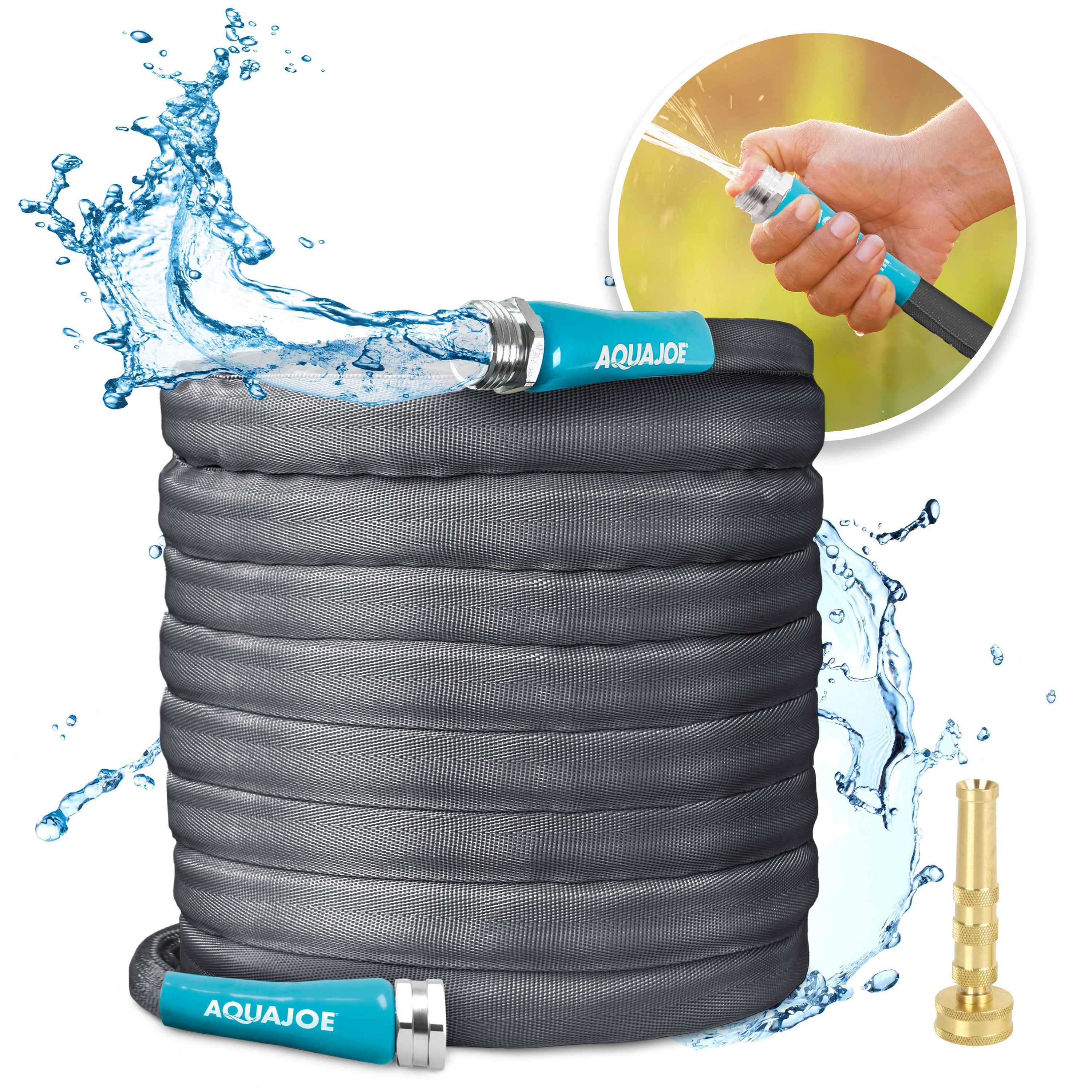 Aqua Joe AJFJH75-XT1 FiberJacket Garden Hose | 75-Foot | 1/2-in | 4-in Twist Nozzle