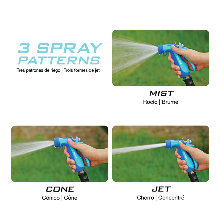 Diagram showing the 3 spray patterns: mist, cone, and jet.