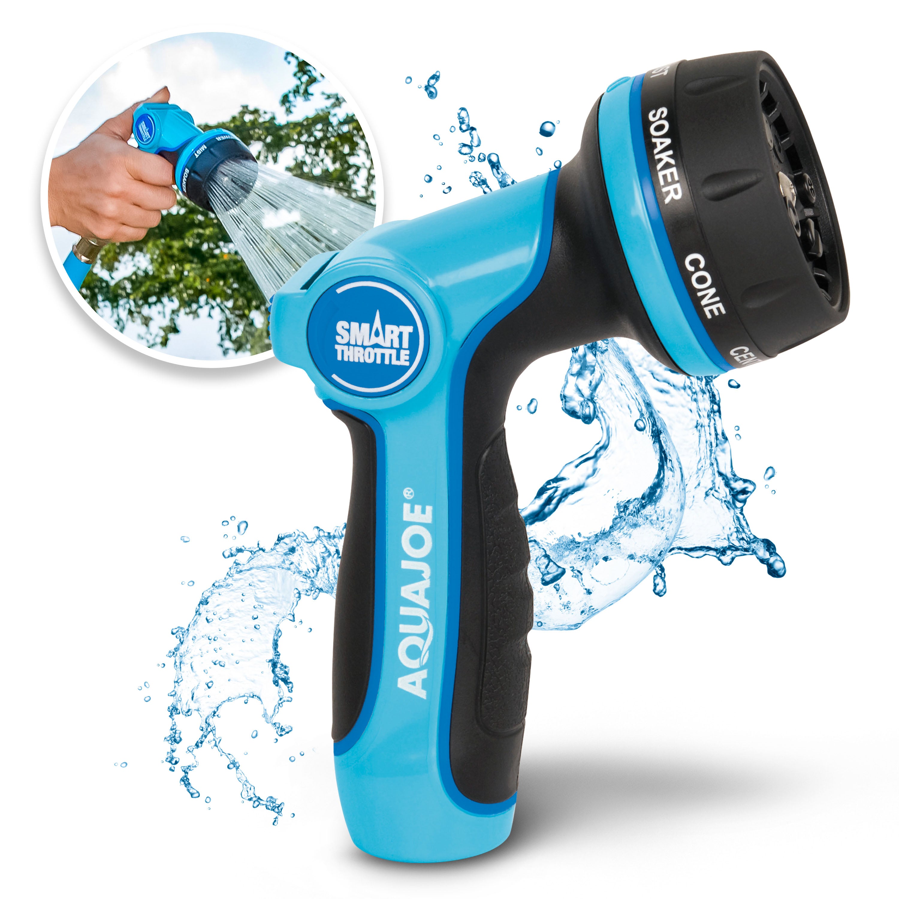 Aqua Joe AJHN102 Heavy-Duty Multi-Function Hose Nozzle W/ Smart Throttle | 7 Spray Patterns