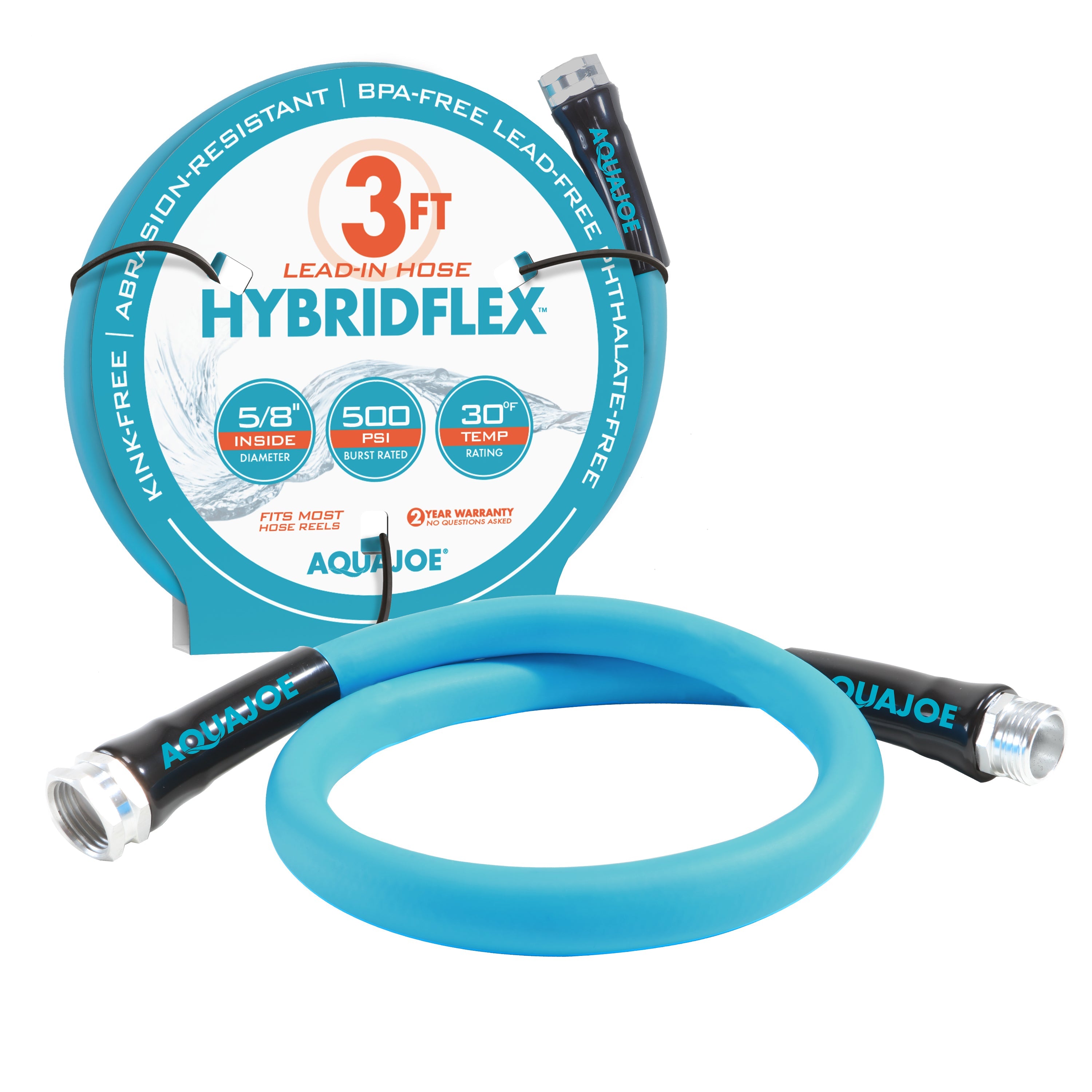 Aqua Joe 3-foot Hybrid Polymer Garden Hose with packaging.