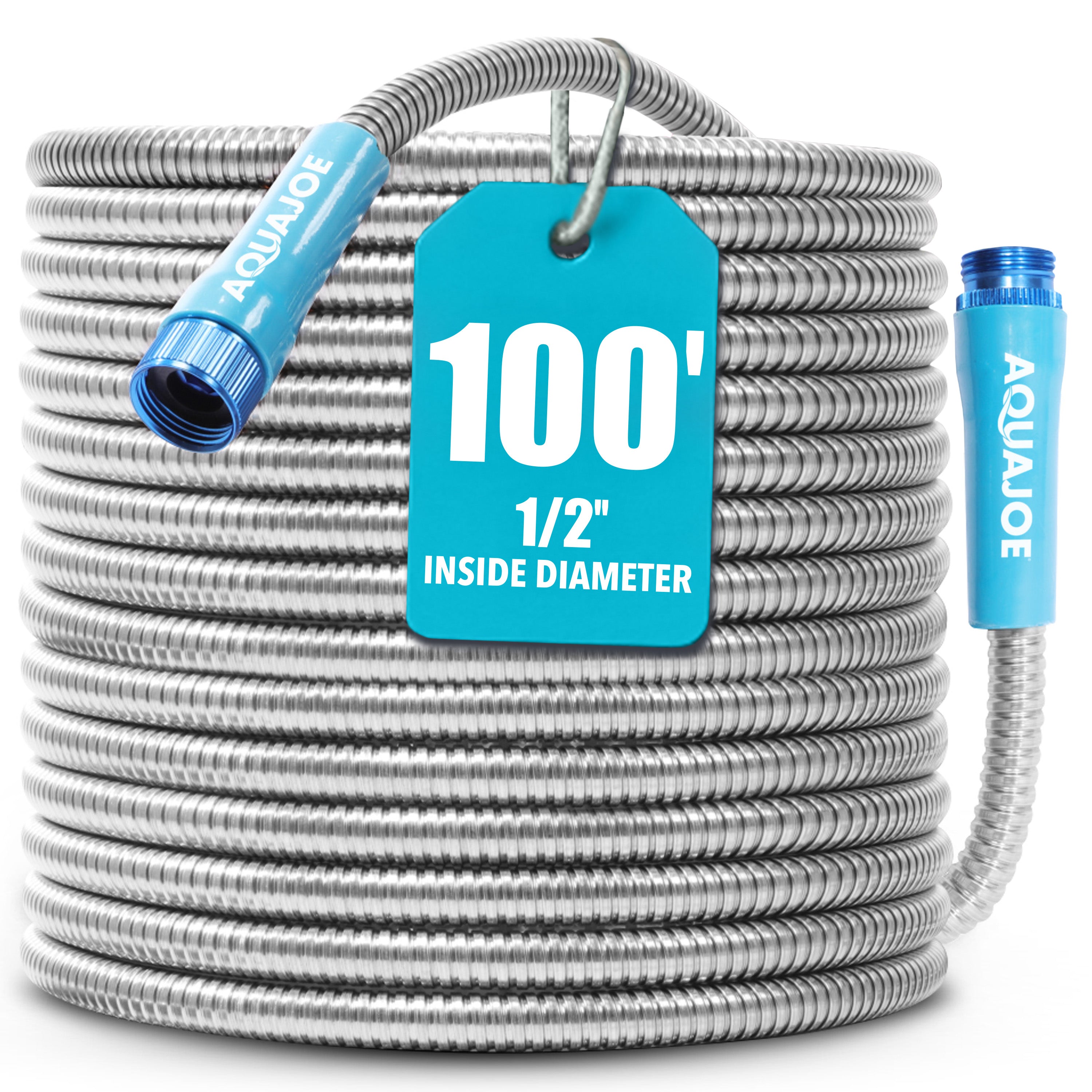 Aqua Joe AJSGH100 Heavy-Duty Puncture Proof Metal Garden Hose | 100-Foot | 304-Stainless Steel | Spiral Constructed | 1/2-Inch Diameter