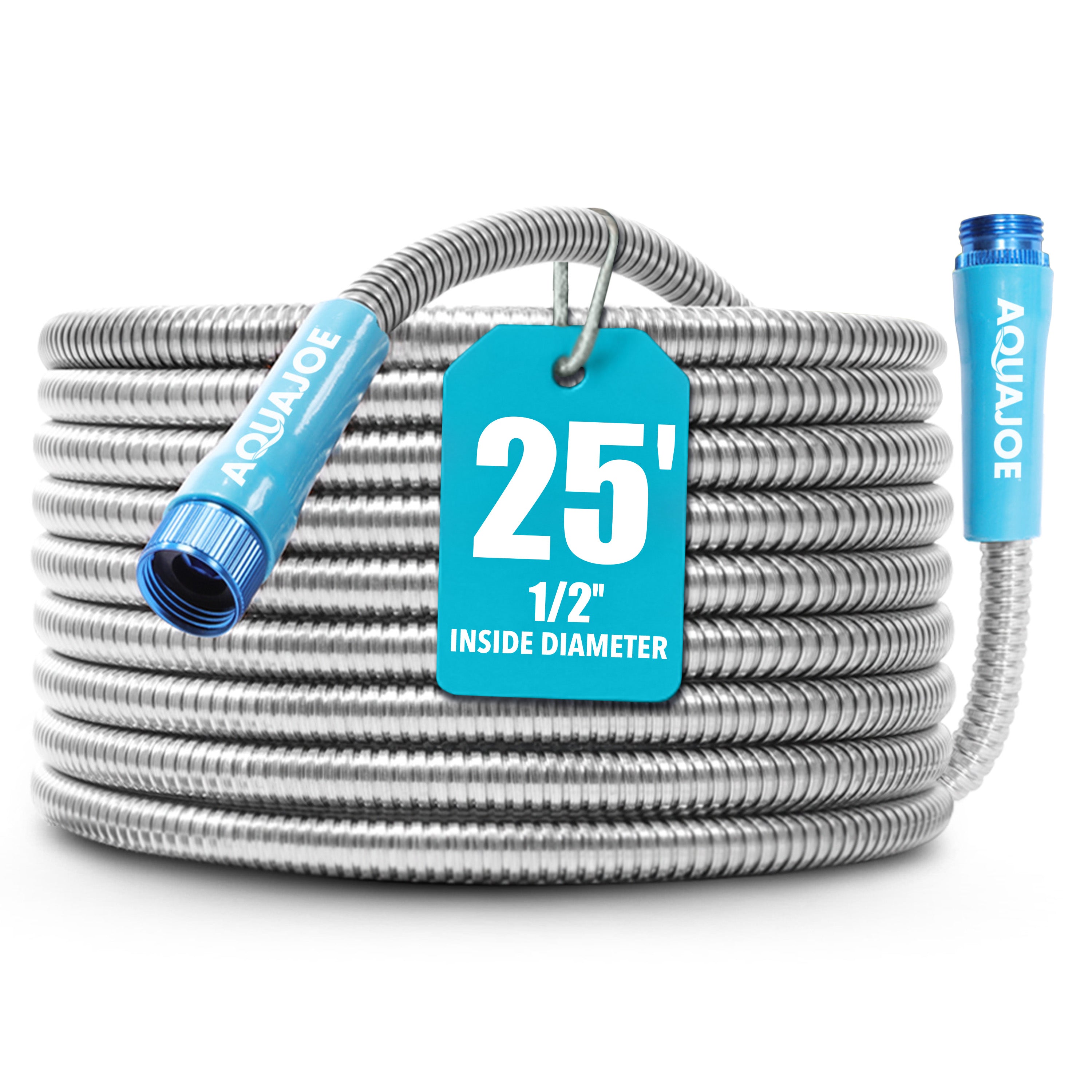 Aqua Joe AJSGH25 Heavy-Duty Puncture Proof Metal Garden Hose | 25-Foot | 304-Stainless Steel | Spiral Constructed | 1/2-Inch Diameter