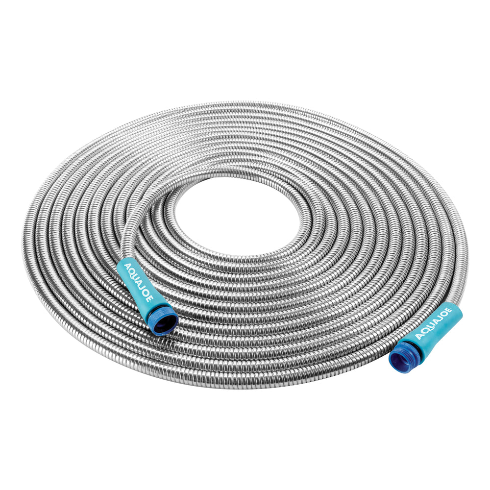 Aqua Joe 50-foot Heavy-Duty Puncture Proof Kink-Free Metal Garden Hose.