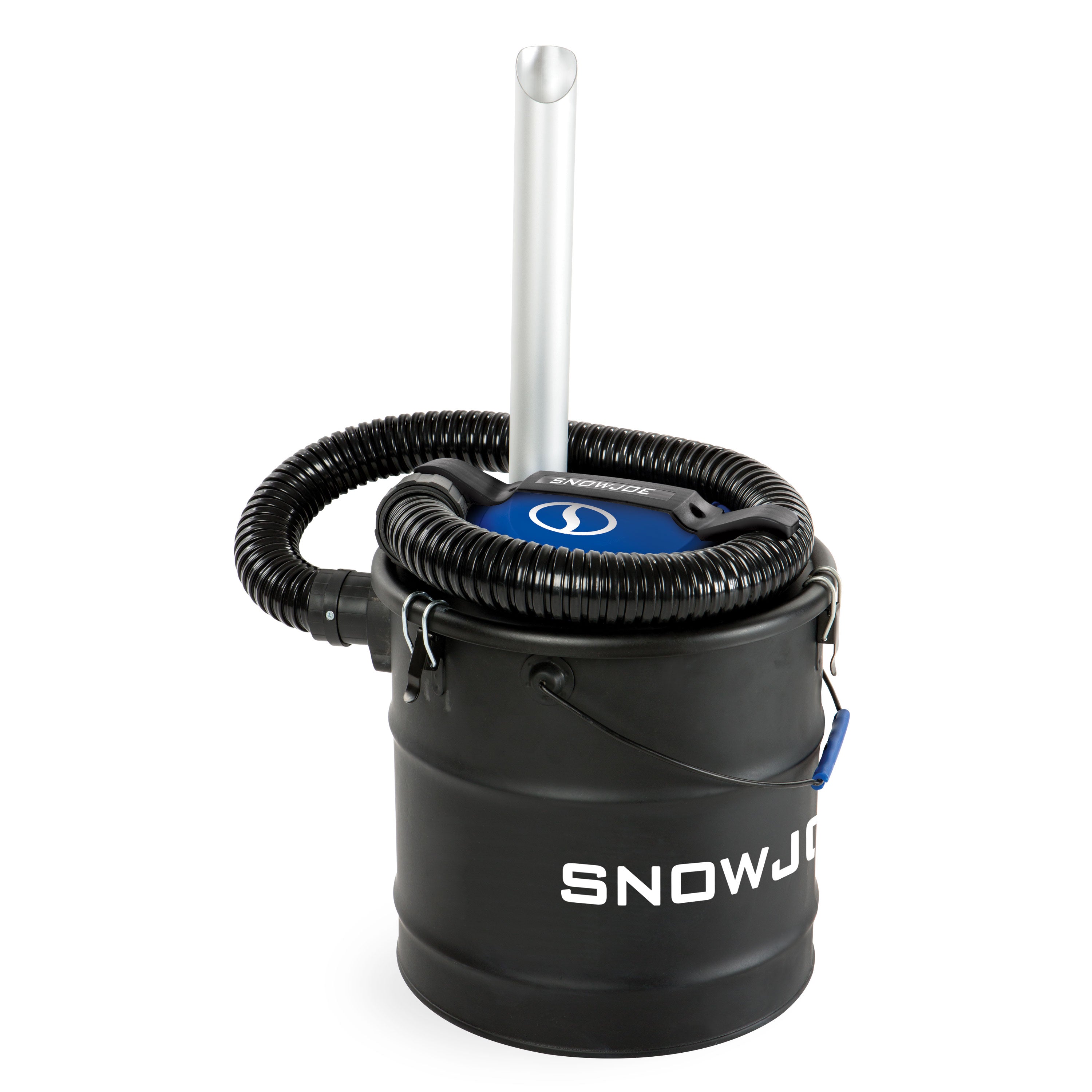 Snow Joe 4.8-gallon Ash Vacuum with the extension hose and suction tube.