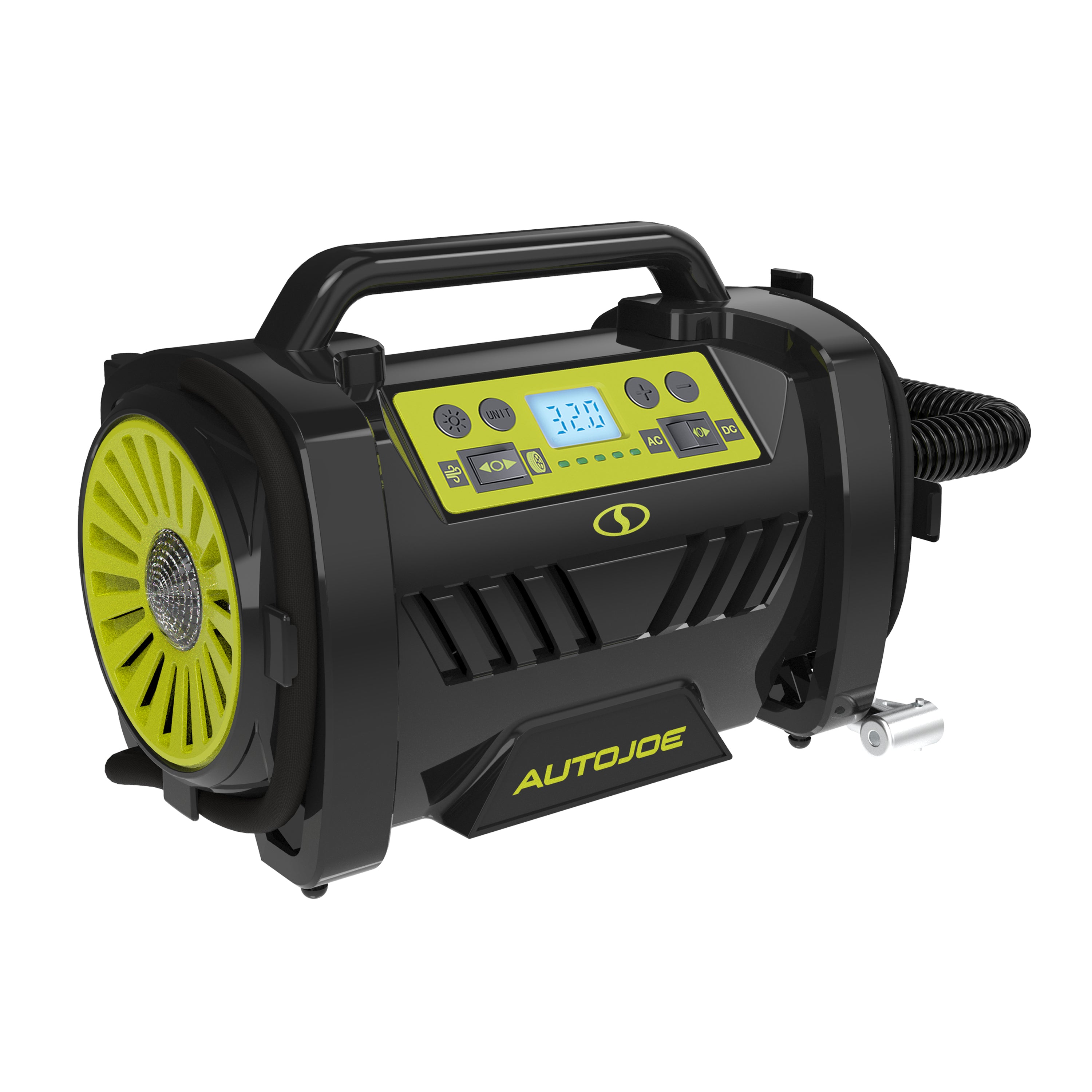 Auto Joe Hybrid 12-Volt/120-Volt AC High Volume Tire Inflator/Deflator | w/ Digital Pressure Gauge, Tire Air Chuck Adaptor, Sports Pin, General Inflatable Valve, & Auto Shut off | High Volume Output/Input