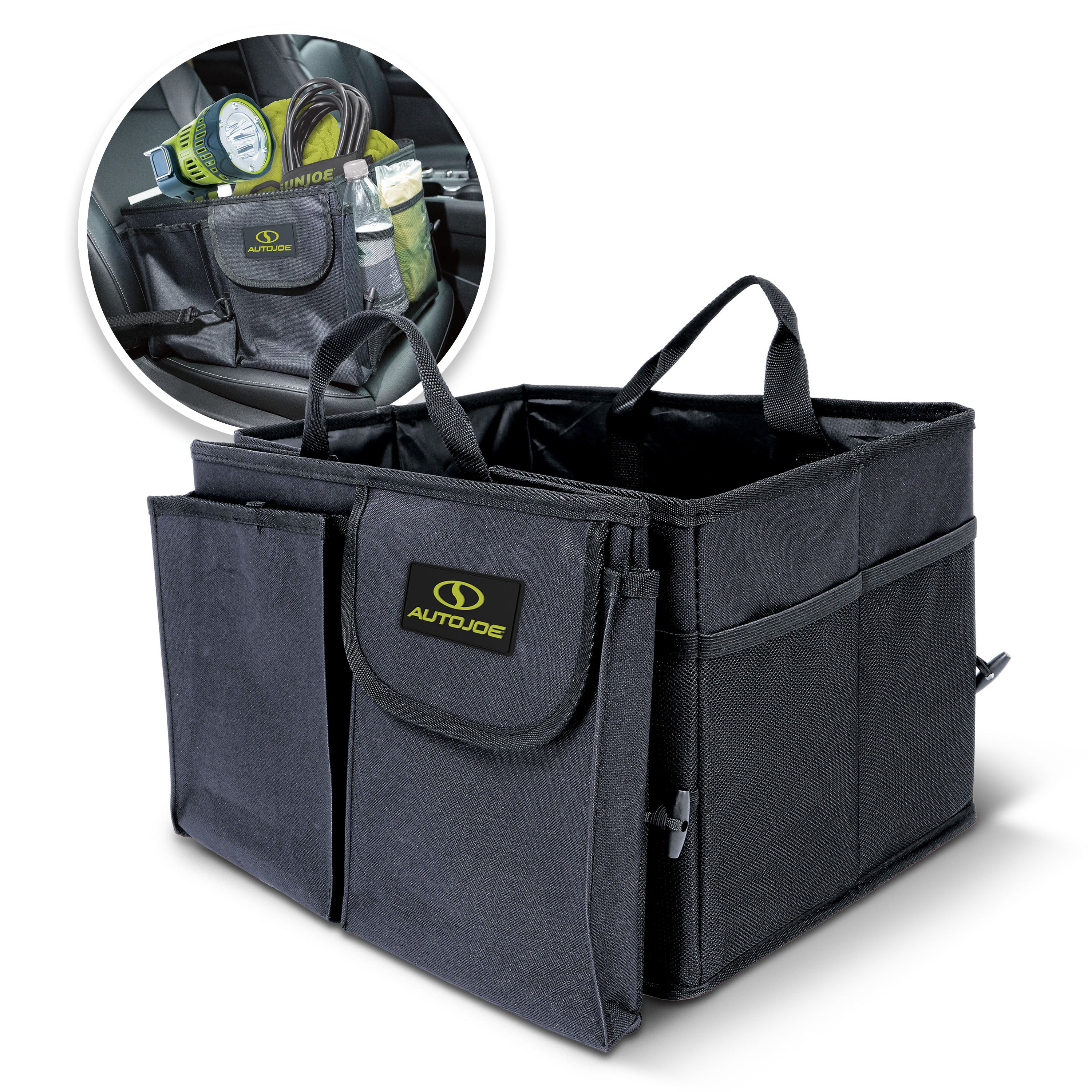 Auto Joe ATJ-CTSO-BLK Collapsible Auto Storage Organizer | w/ Anchor Straps and Toggle Fasteners for Hold Security | Adjustable Strap | Rip Resistant