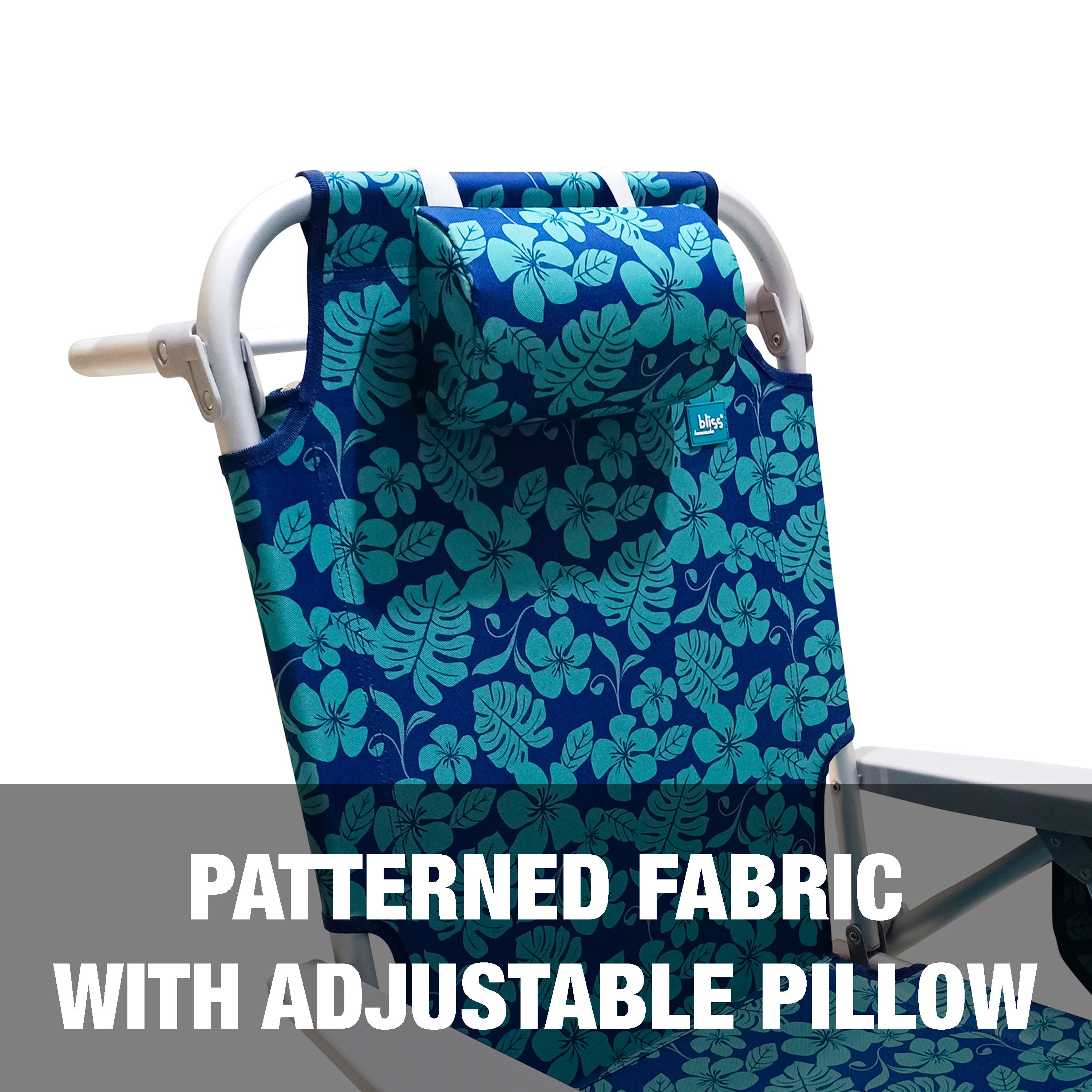 Patterned fabric with adjustable pillow.