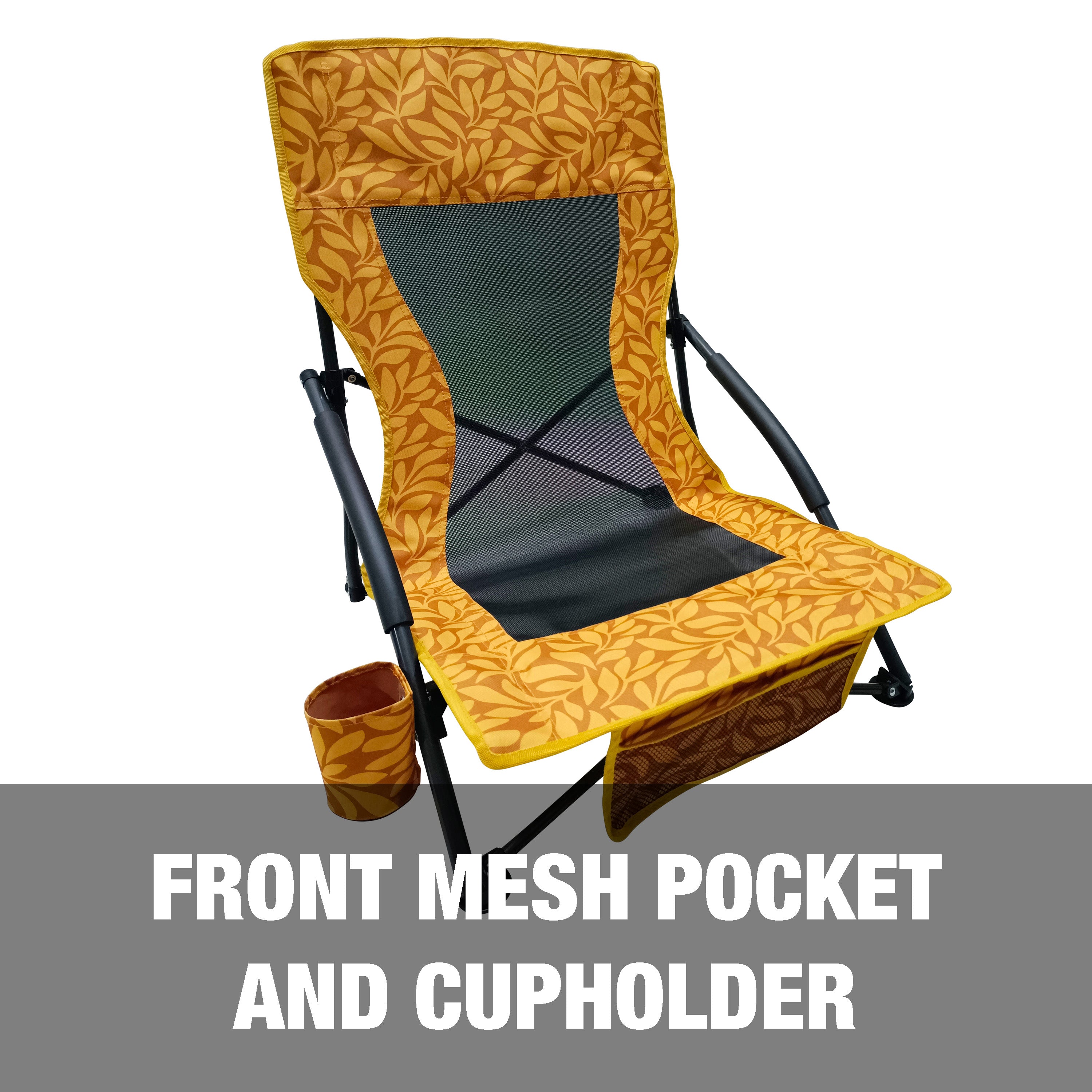 Front mesh pocket and cup holder.