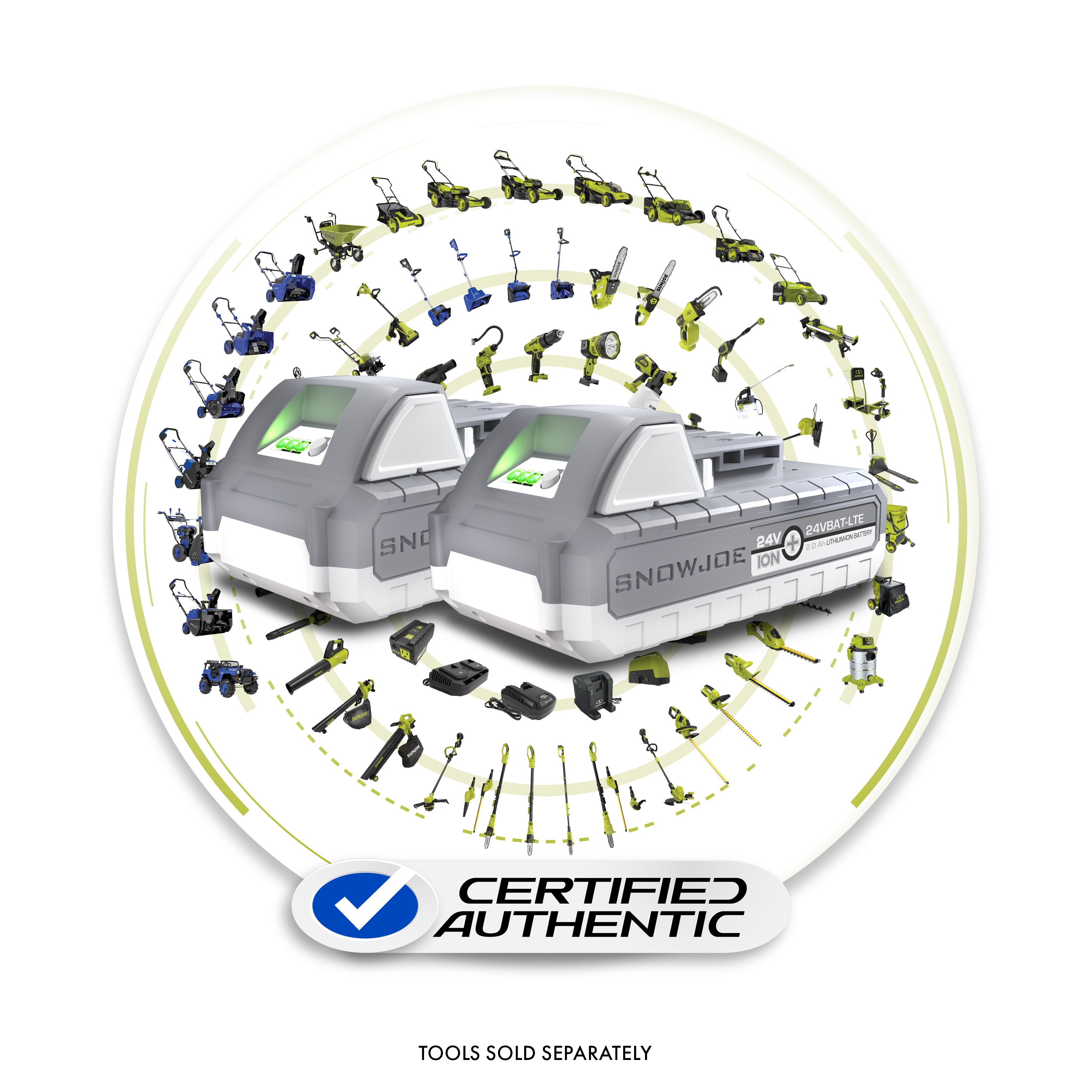Snow Joe + Sun Joe CERTIFIED AUTHENTIC 24-Volt* IONMAX Battery Bundle | 2.0-Ah Lithium-ion Batteries