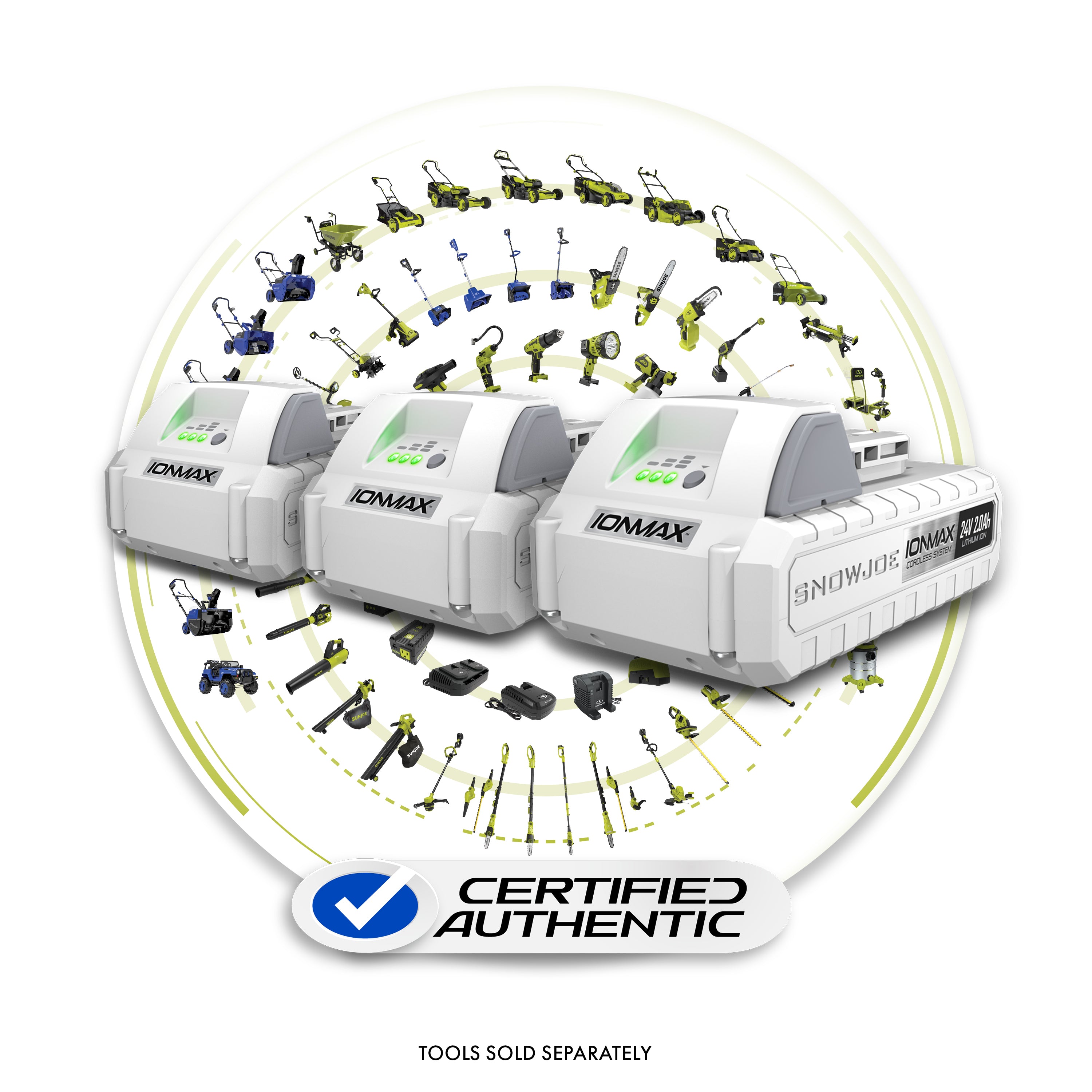 Snow Joe + Sun Joe CERTIFIED AUTHENTIC 24-Volt* IONMAX Battery Bundle | 3 x 2.0-Ah Lithium-ion Batteries