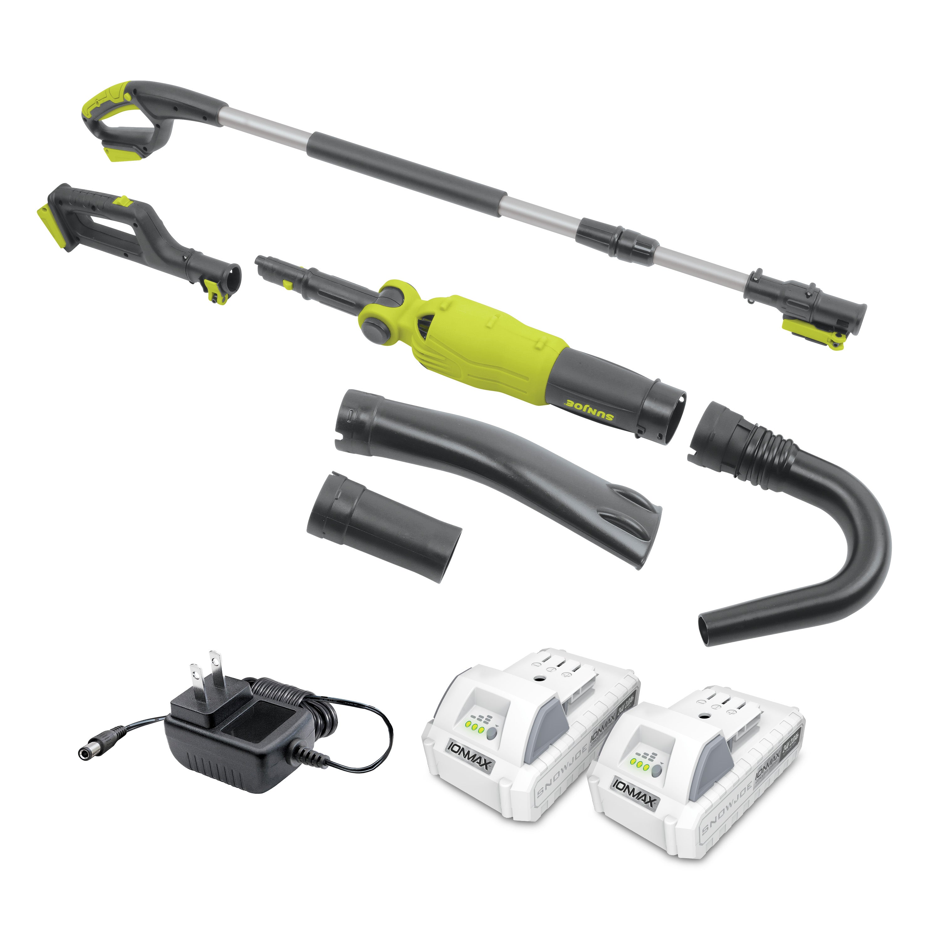 Sun Joe 2-in-1 Handheld + Pole Leaf Blower Kit | W/ 2 x 2.0-Ah Batteries + Charger | Includes 3 Nozzle Connections