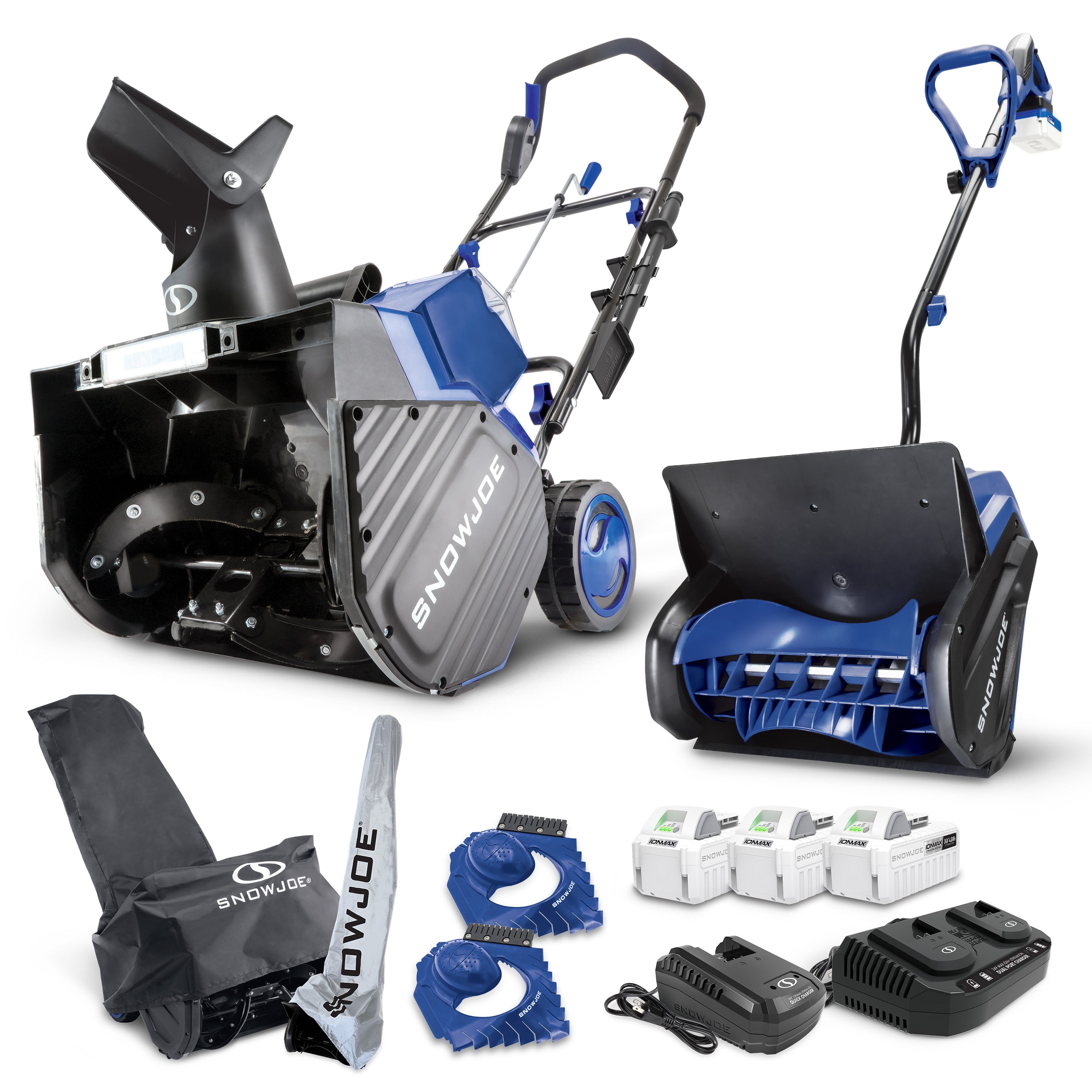 Snow Joe Best Value Winter Combo Kit | 24V Cordless Snow Shovel + 48V Cordless Snow Blower | W/ 3 x 4.0-Ah Batteries + 2 x Chargers, Ice Scrapers, & Covers