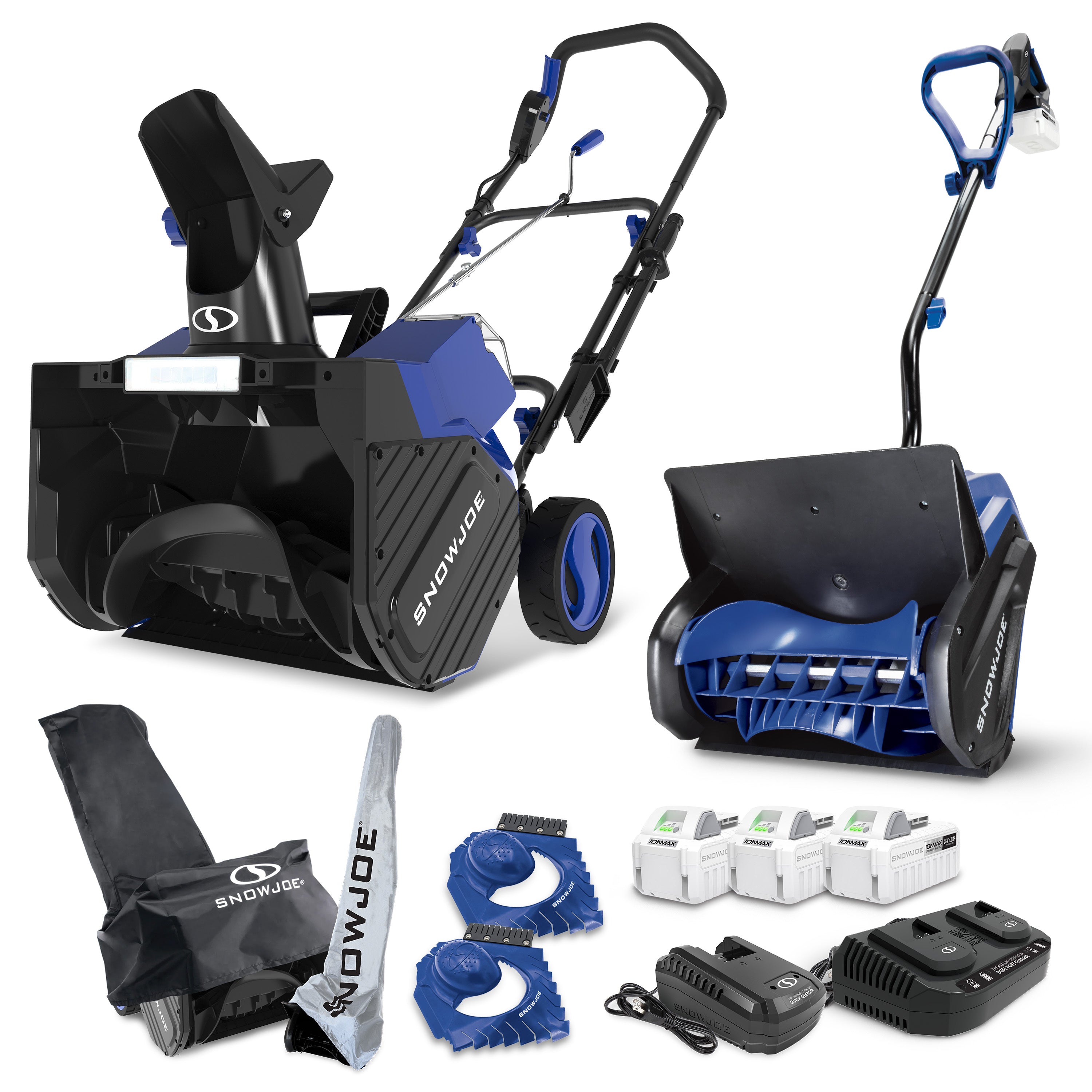 Snow Joe Best Value Winter Combo Kit | 24V Cordless Snow Shovel + 48V Cordless Snow Blower | W/ 3 x 4.0-Ah Batteries + 2 x Chargers, Ice Scrapers, & Covers