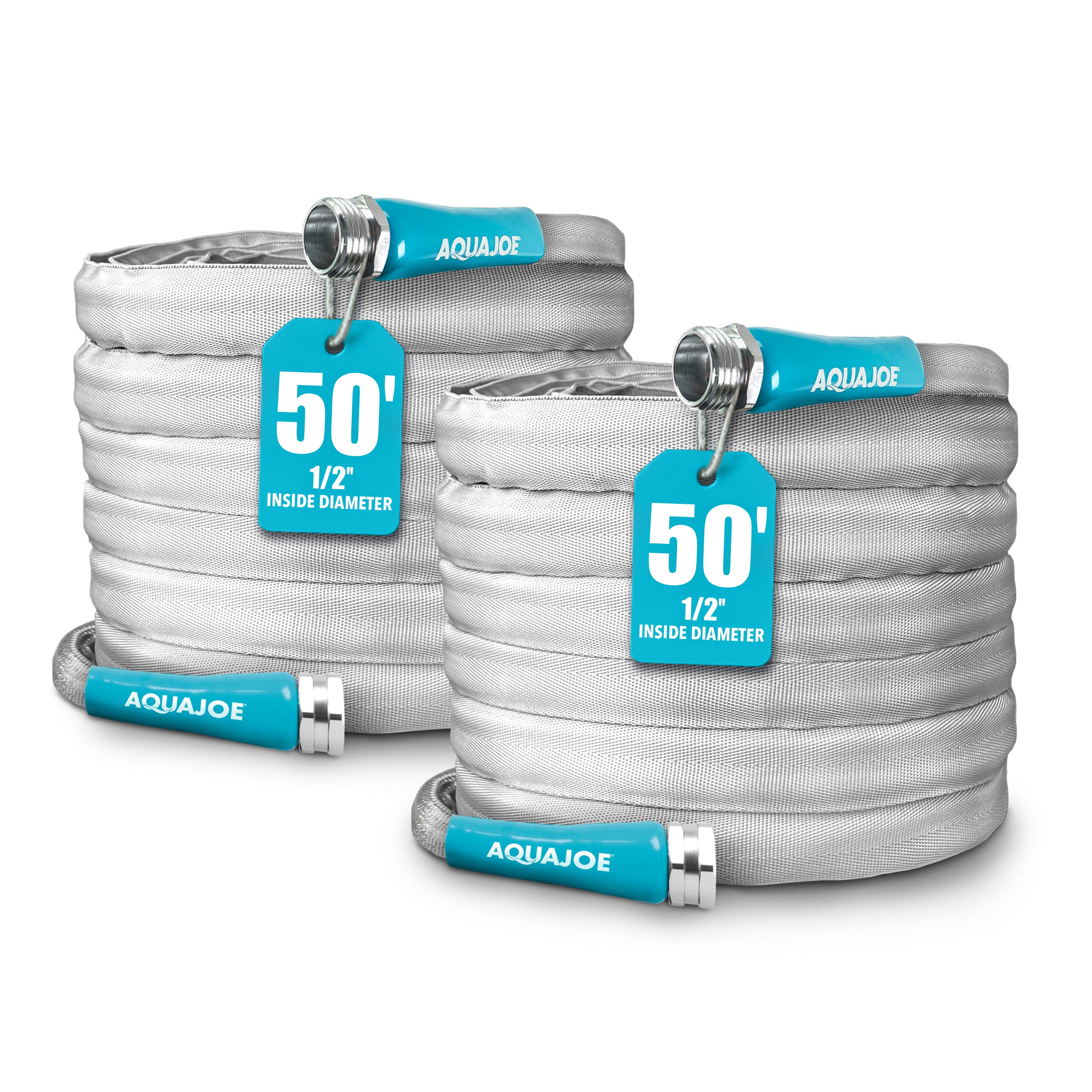 Aqua Joe Xtreme Fiberjacket Garden Hose | 50-Foot | 2-Pack | Metal Fittings