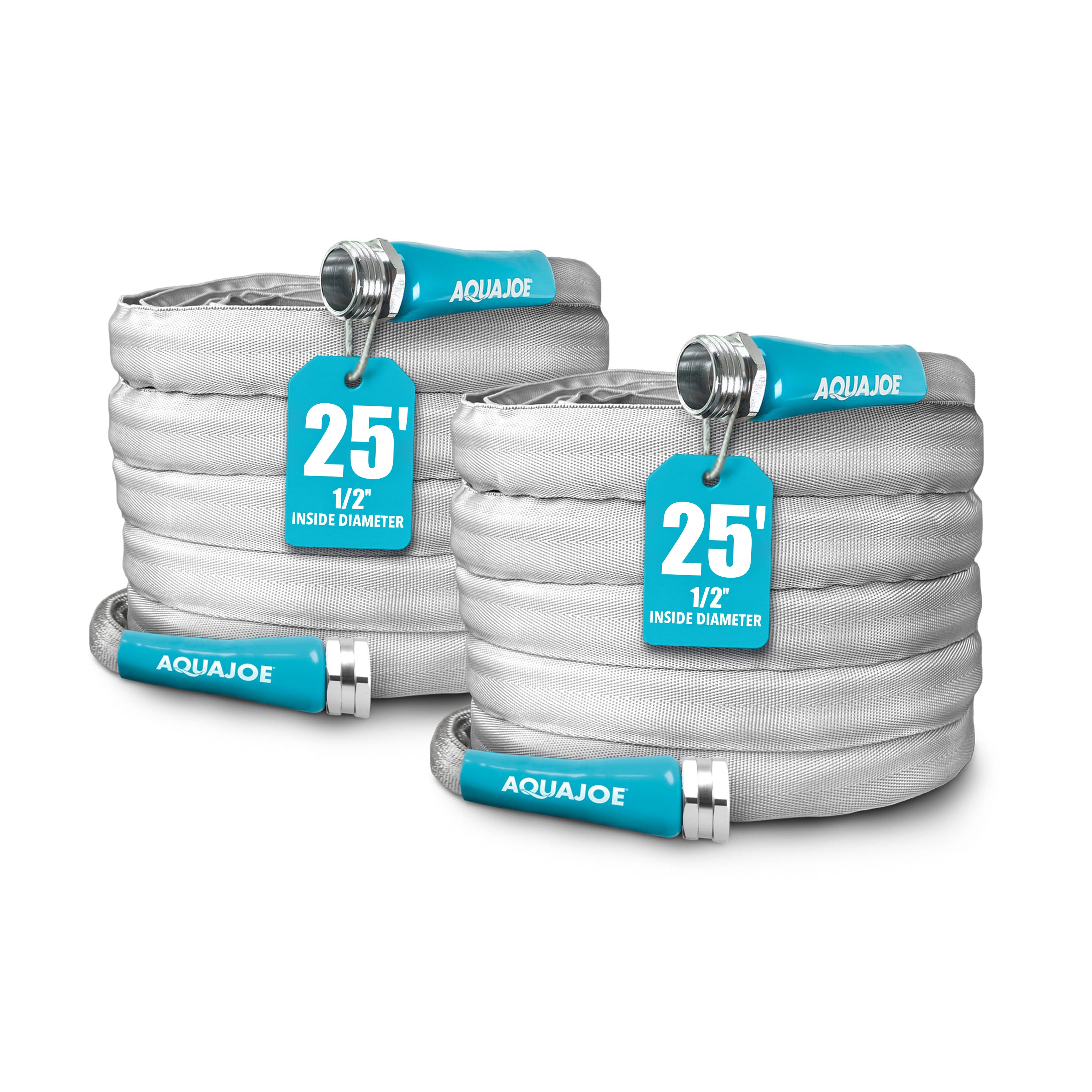 Aqua Joe Xtreme Fiberjacket Garden Hose | 25-Foot | 2-Pack | Metal Fittings