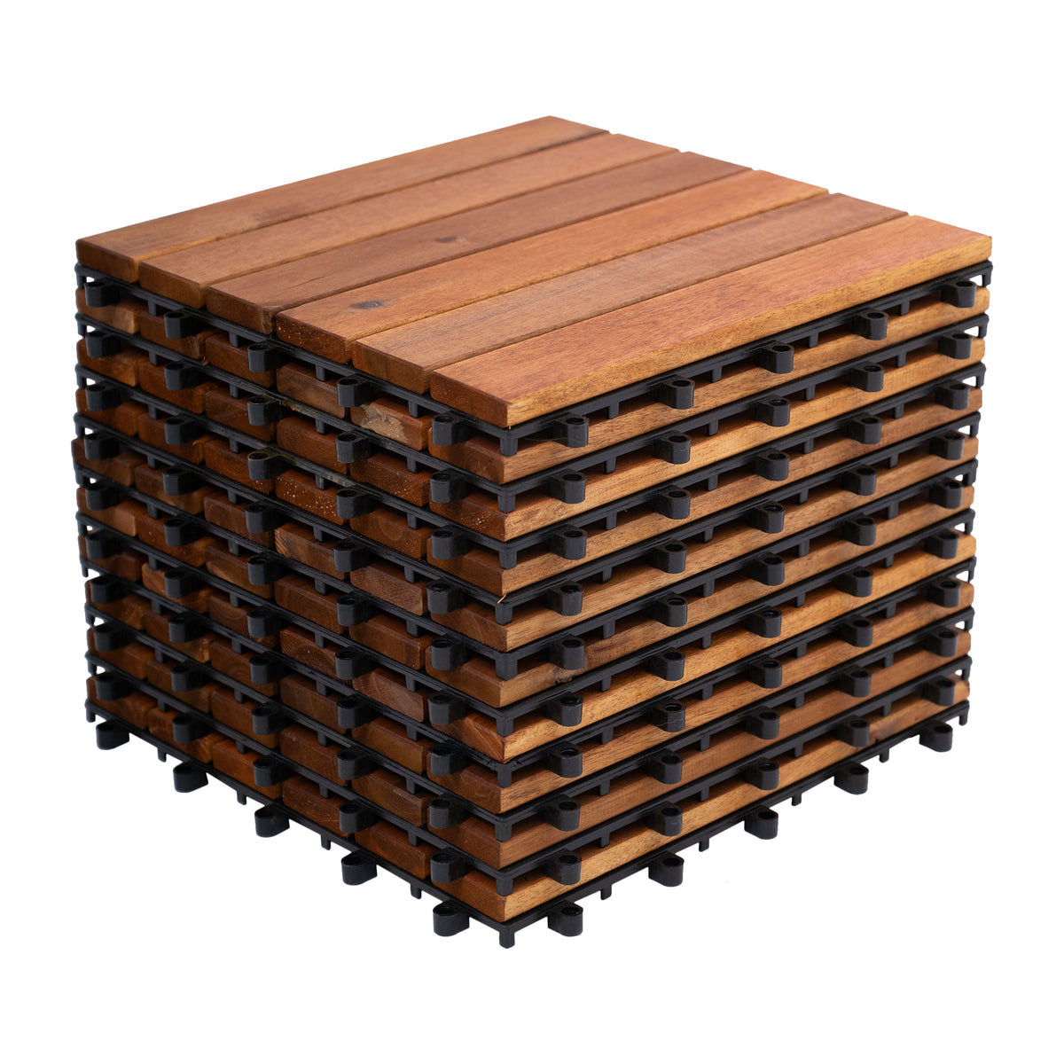 BDT-101 Natural 6-slat hardwood interlocking deck tiles, set of 10