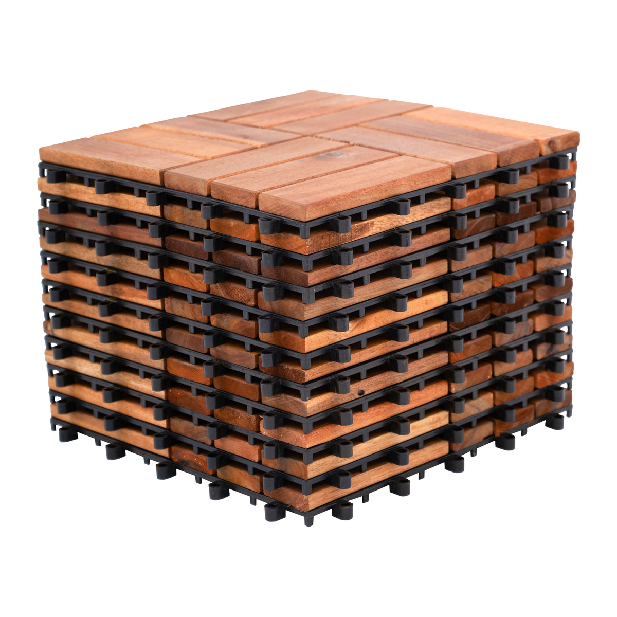 BDT-103 Natural 12-slat hardwood interlocking deck tiles, set of 10