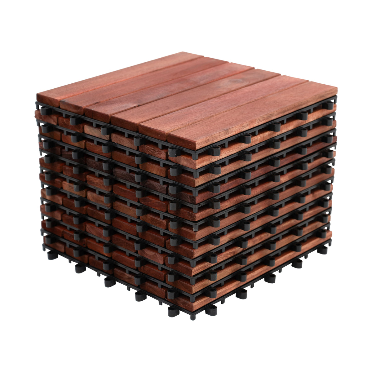 BDT-106 Red 6-slat hardwood interlocking deck tiles, set of 30