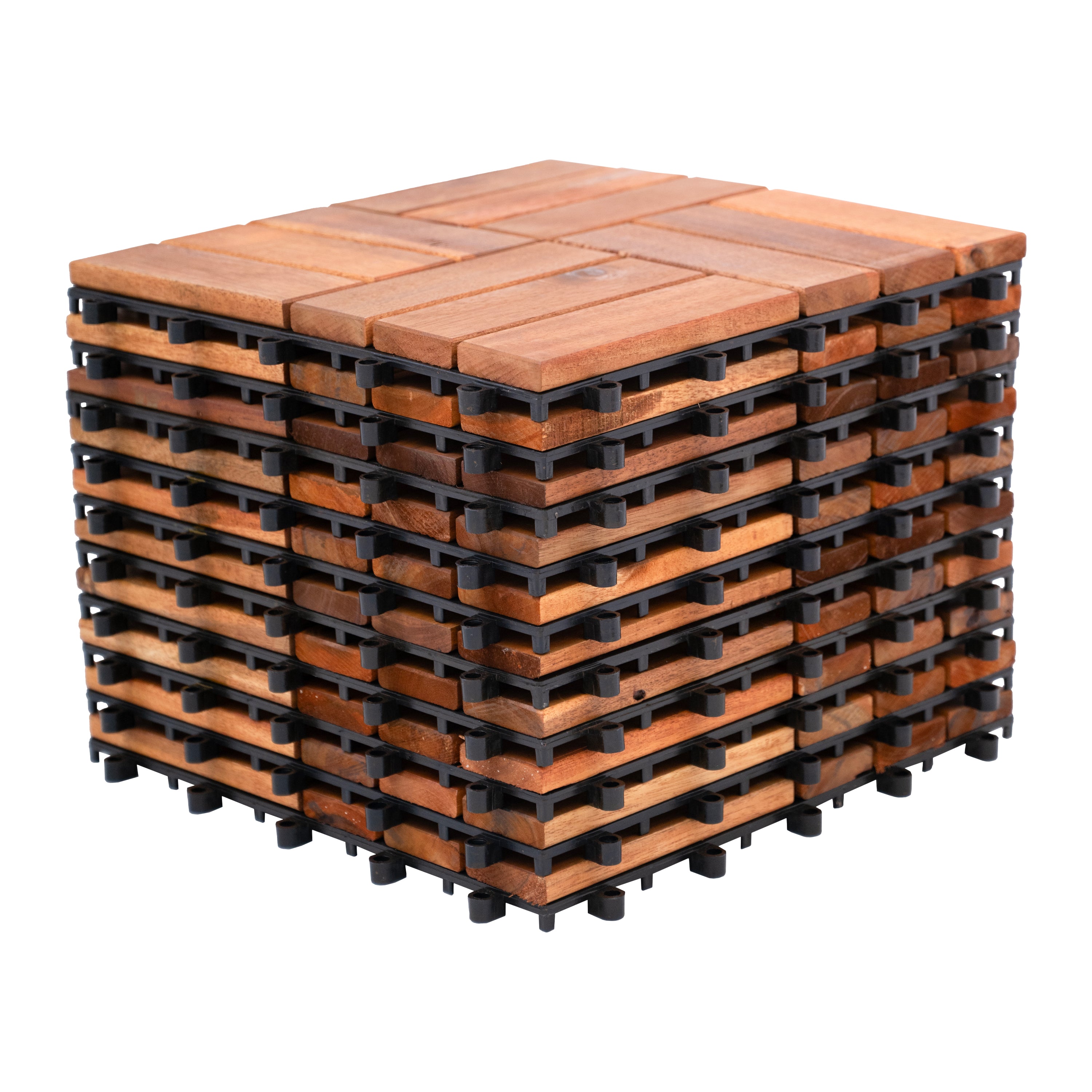 Bliss Outdoors Hardwood 12-Slat Interlocking Deck Tiles | Natural | Set of 30