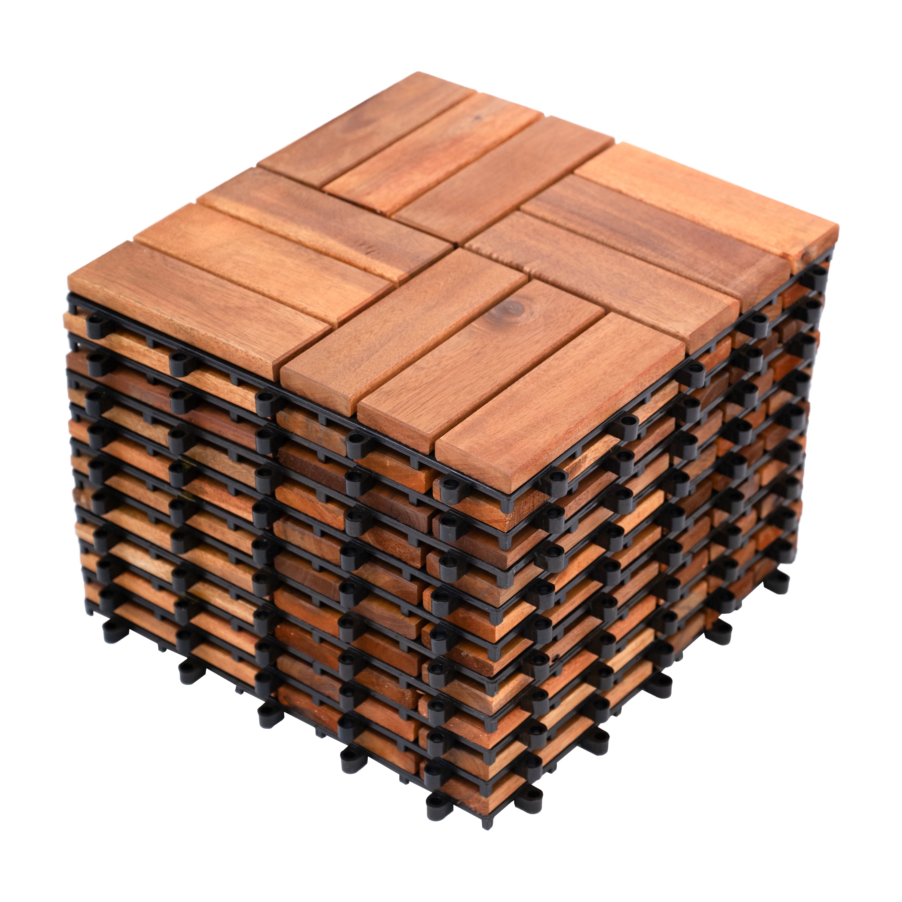 Bliss Outdoors Hardwood 12-Slat Interlocking Deck Tiles | Natural | Set of 30