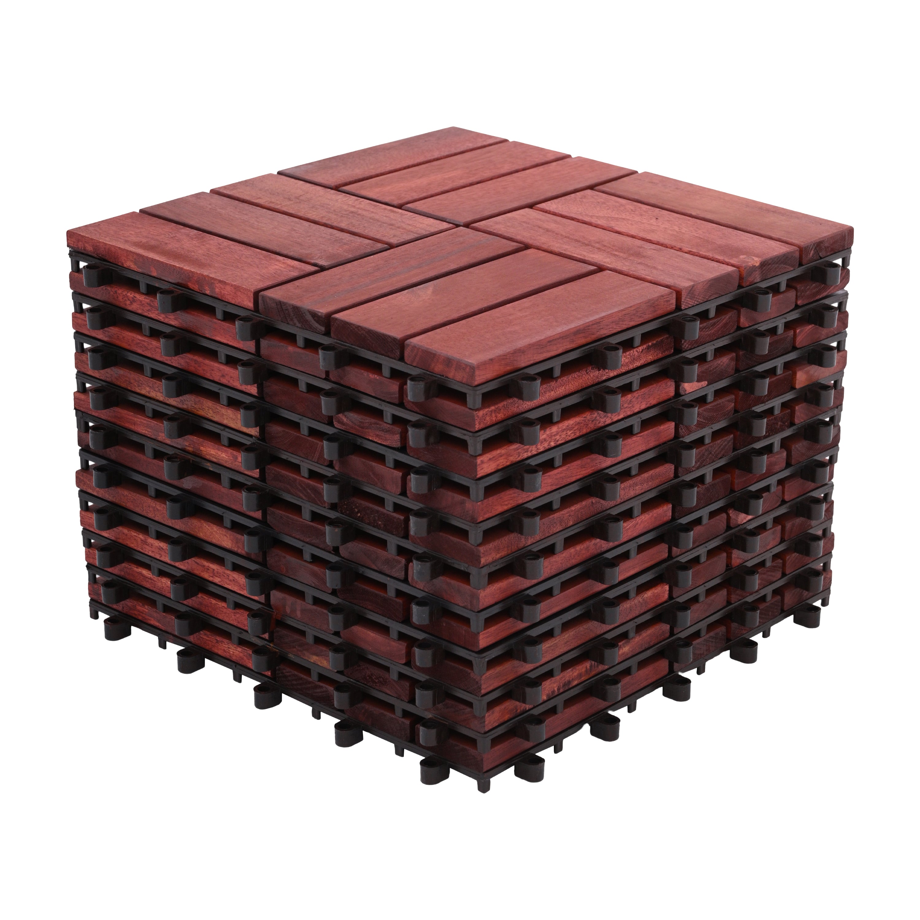 Bliss Outdoors Hardwood 12-Slat Interlocking Deck Tiles | Red | Set of 30